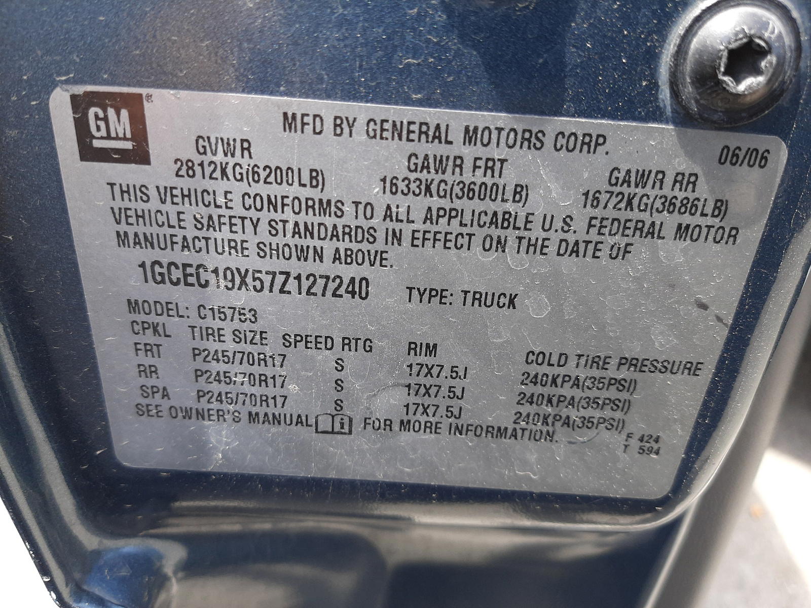 Photo 10 from auction – 2007 CHEVROLET SILVERADO with VIN 1GCEC19X57Z127240
