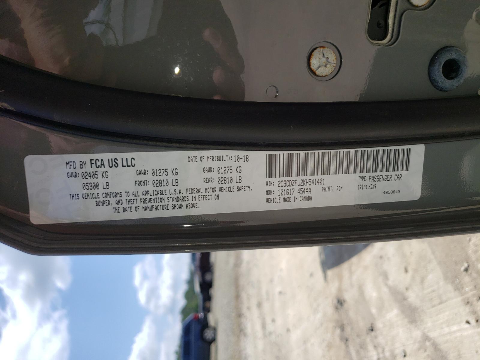 Photo 10 from auction – 2019 DODGE CHALLENGER with VIN 2C3CDZFJ2KH541401