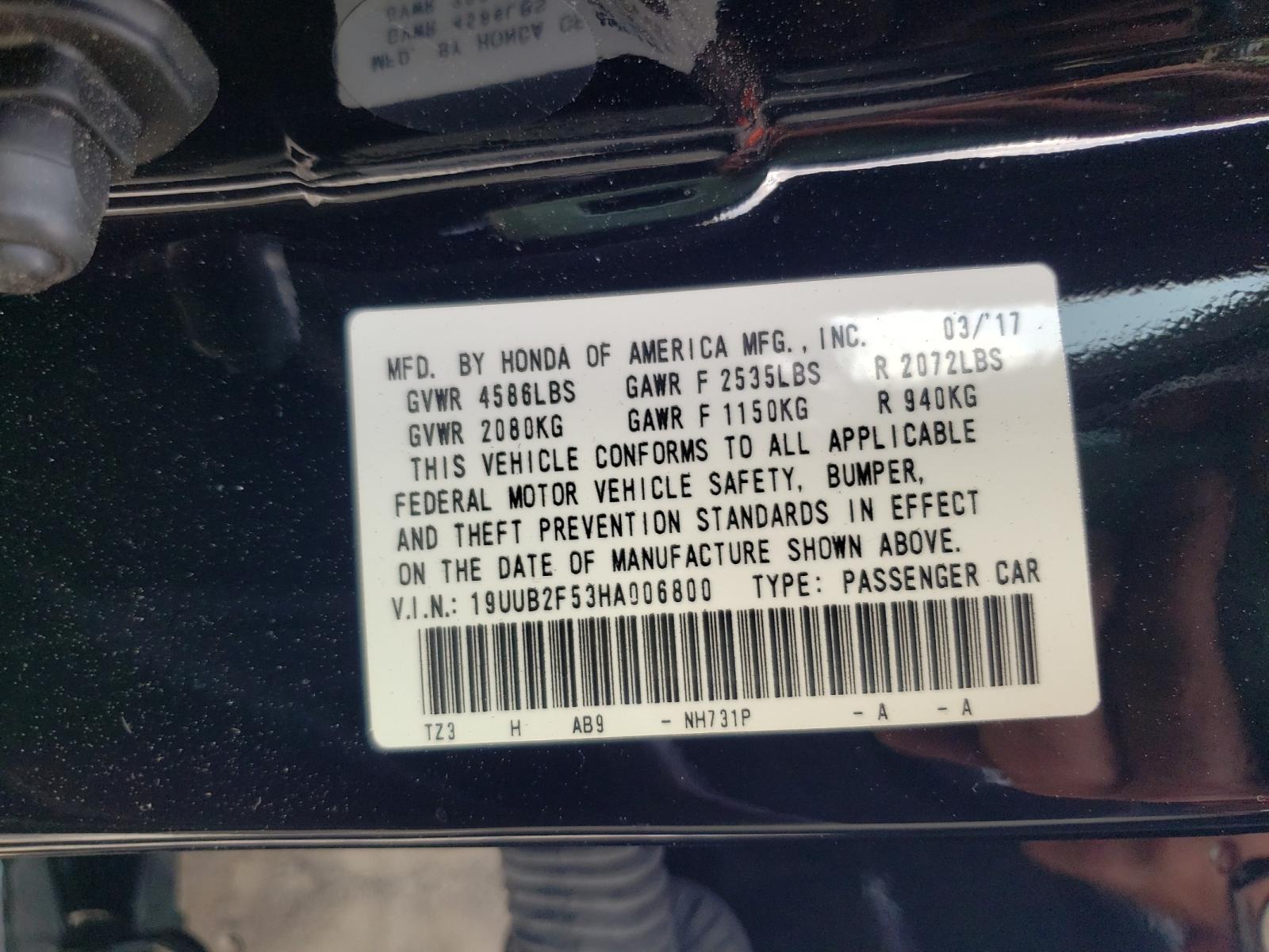 Photo 10 from auction – 2017 ACURA TLX TECH with VIN 19UUB2F53HA006800
