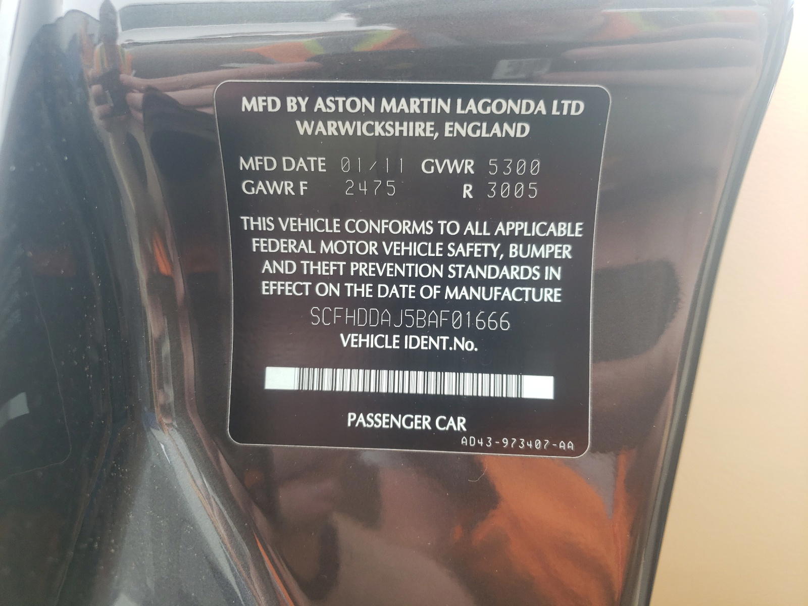 Photo 10 from auction – 2011 ASTON MARTIN RAPIDE with VIN SCFHDDAJ5BAF01666