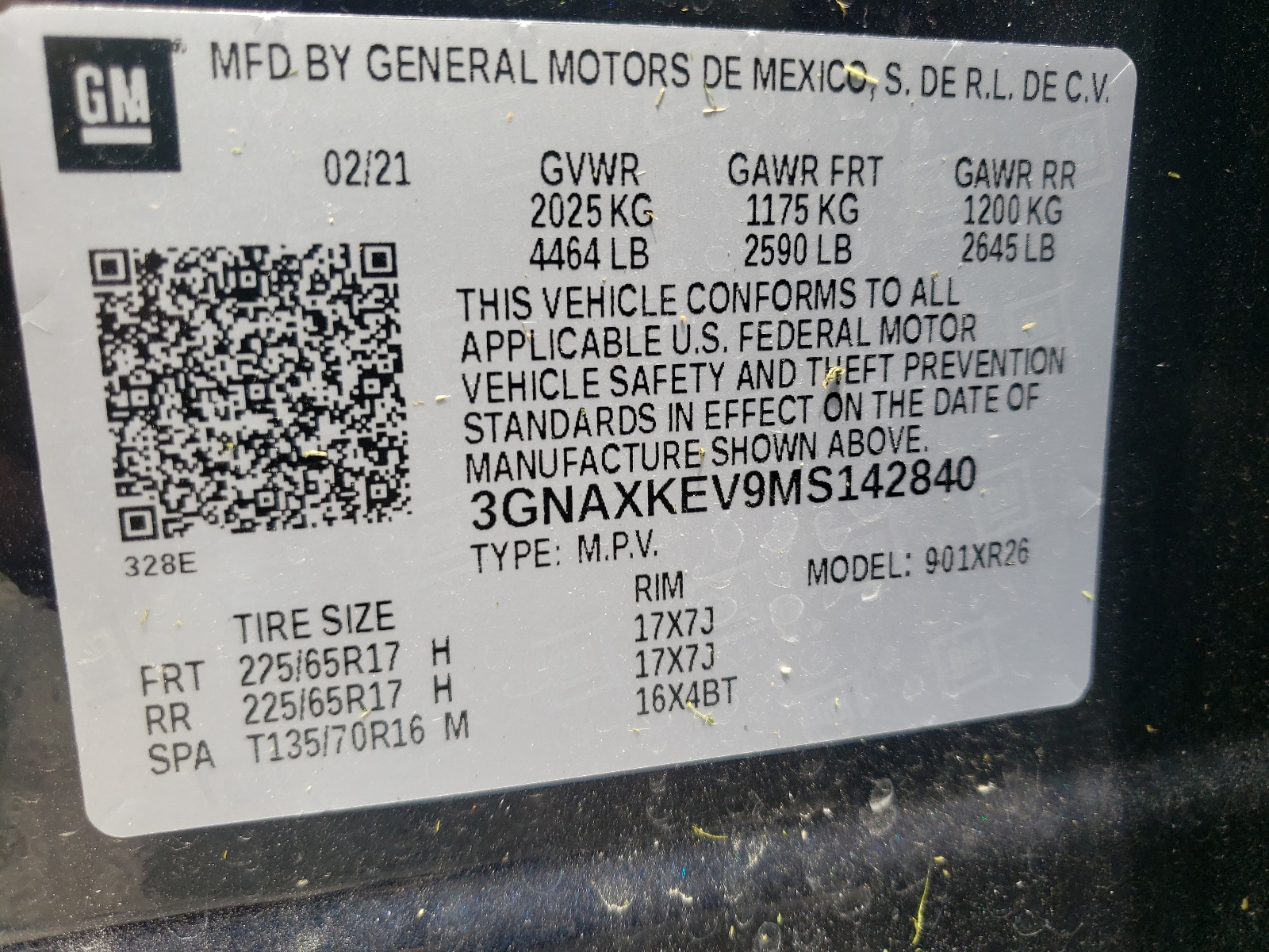 Photo 10 from auction – 2021 CHEVROLET EQUINOX LT with VIN 3GNAXKEV9MS142840