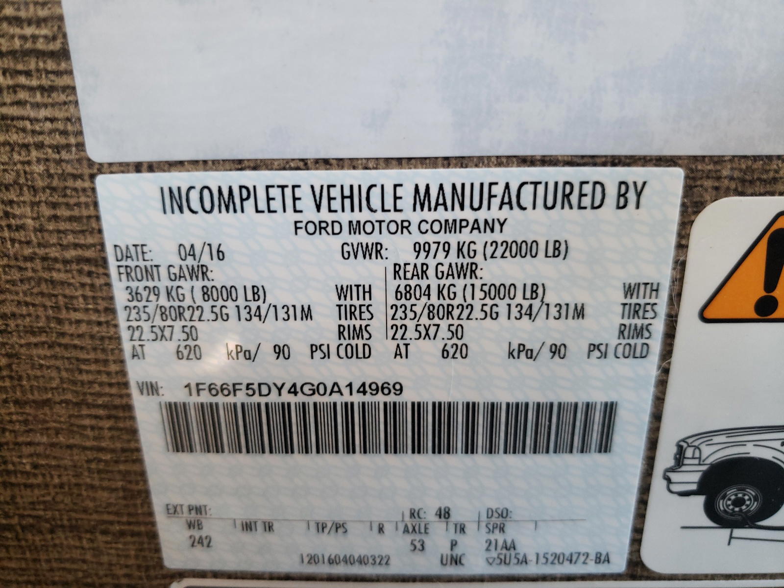 Photo 10 from auction – 2016 THMC MOTORHOME with VIN 1F66F5DY4G0A14969