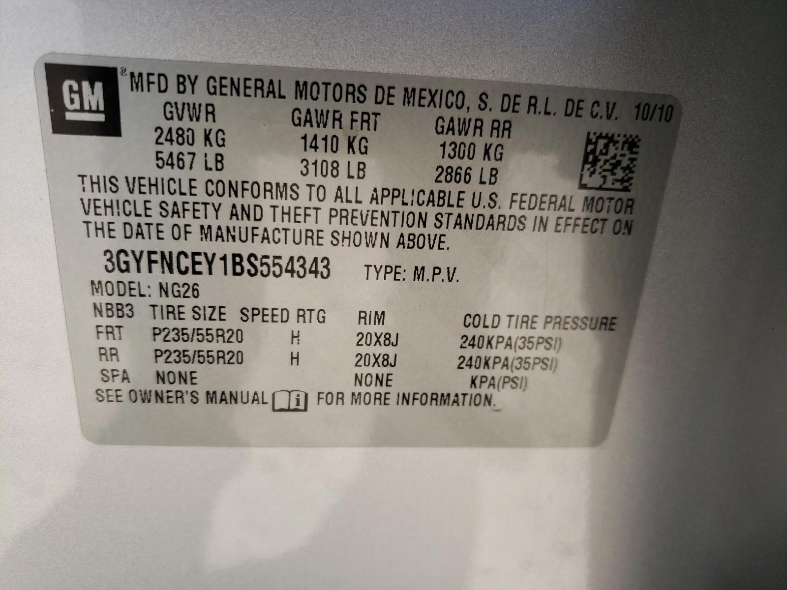 Photo 10 from auction – 2011 CADILLAC SRX PREMIU with VIN 3GYFNCEY1BS554343