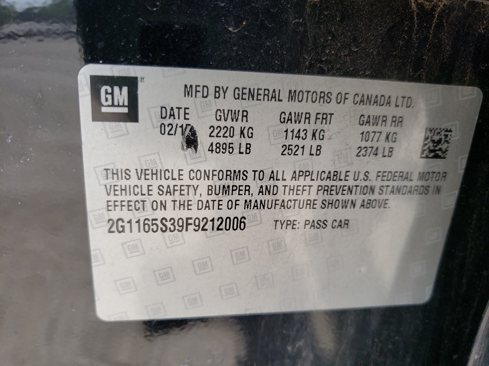 Photo 10 from auction – 2015 CHEVROLET IMPALA LTZ with VIN 2G1165S39F9212006