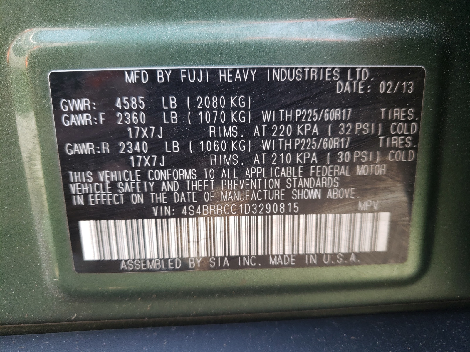 Снимка 10 от търг – 2013 SUBARU OUTBACK 2. с VIN 4S4BRBCC1D3290815