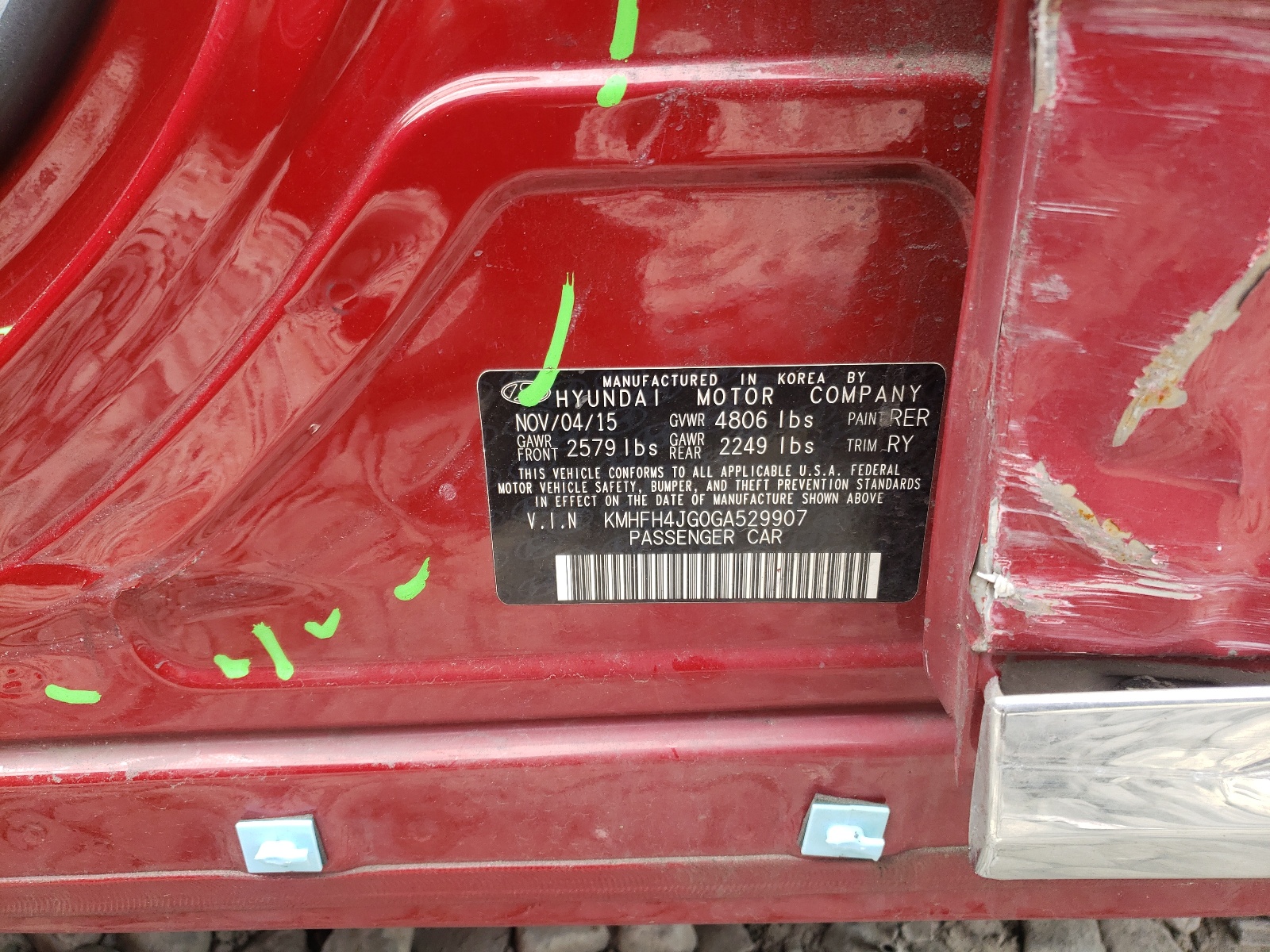 Photo 10 from auction – 2016 HYUNDAI AZERA LIMI with VIN KMHFH4JG0GA529907