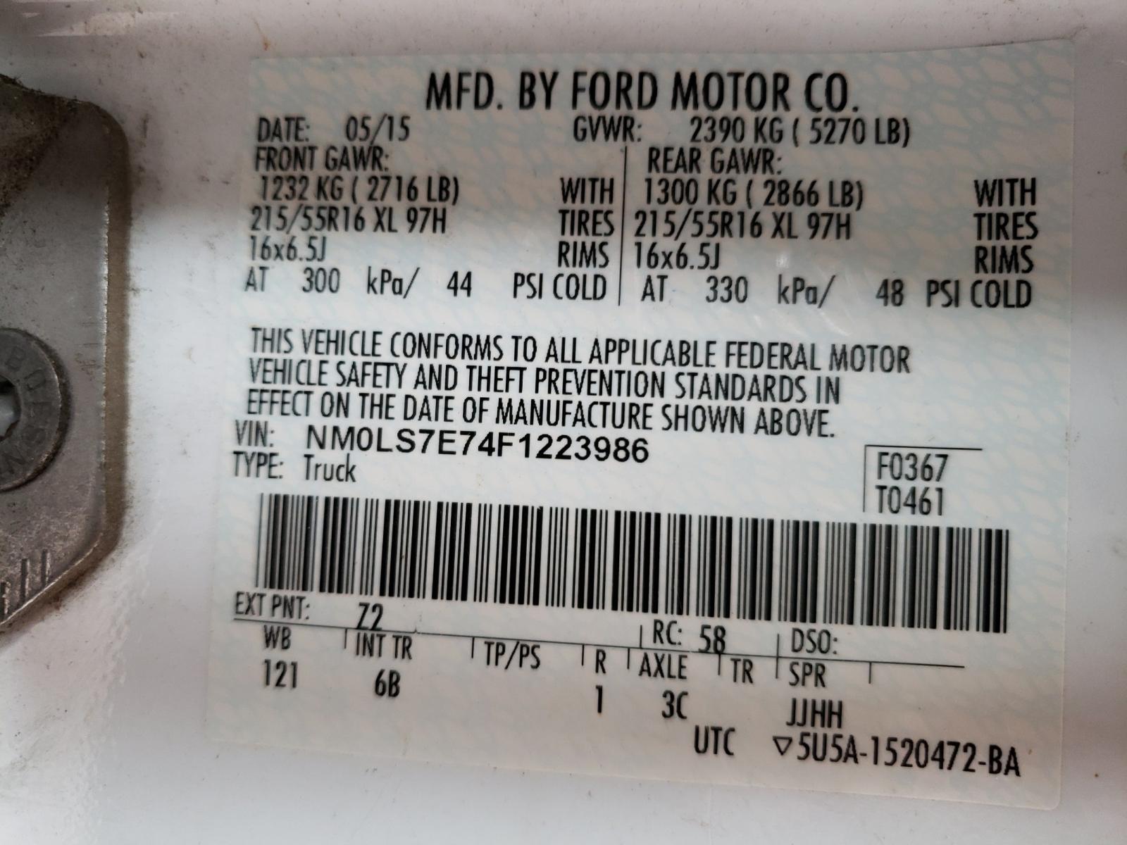 Photo 10 from auction – 2015 FORD TRANSIT CO with VIN NM0LS7E74F1223986