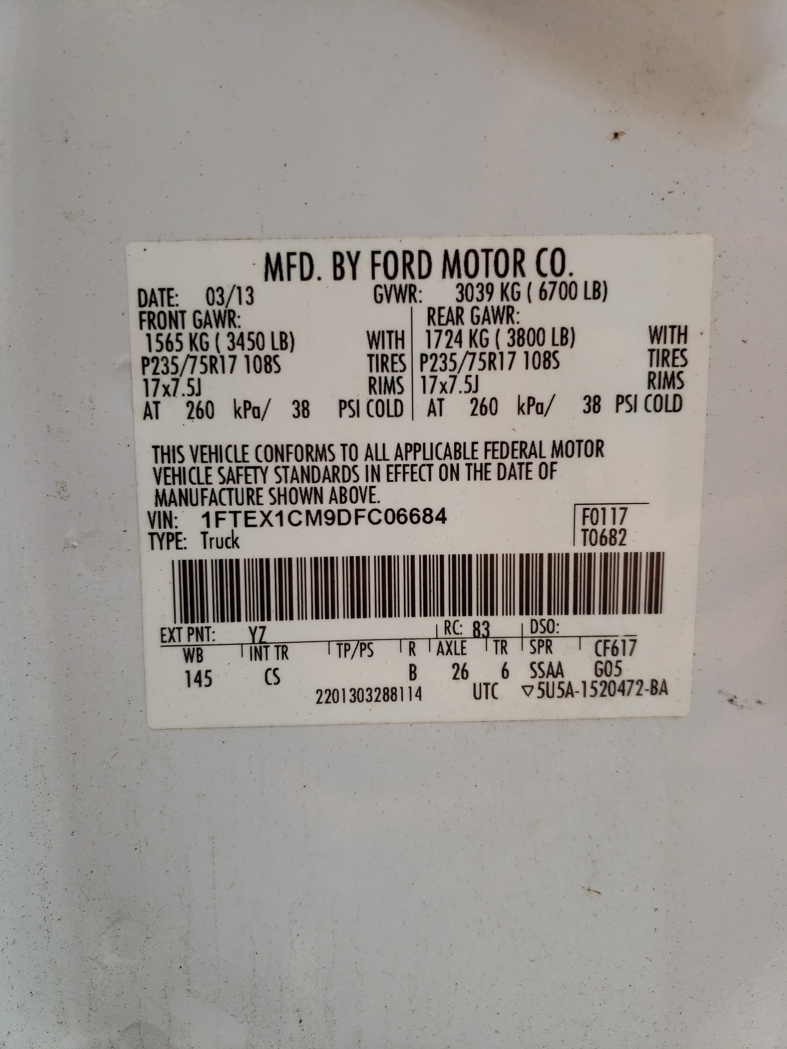 Photo 10 from auction – 2013 FORD F150 SUPER with VIN 1FTEX1CM9DFC06684