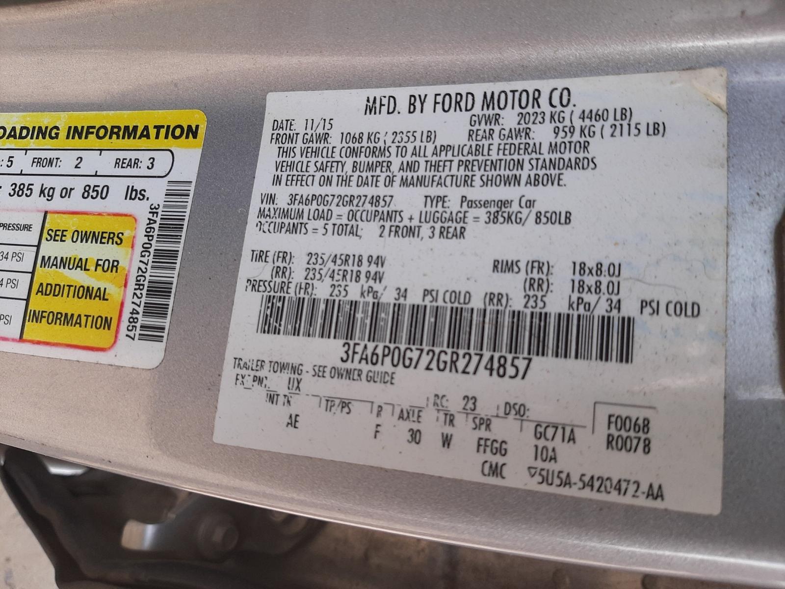 Photo 10 from auction – 2016 FORD FUSION with VIN 3FA6P0G72GR274857