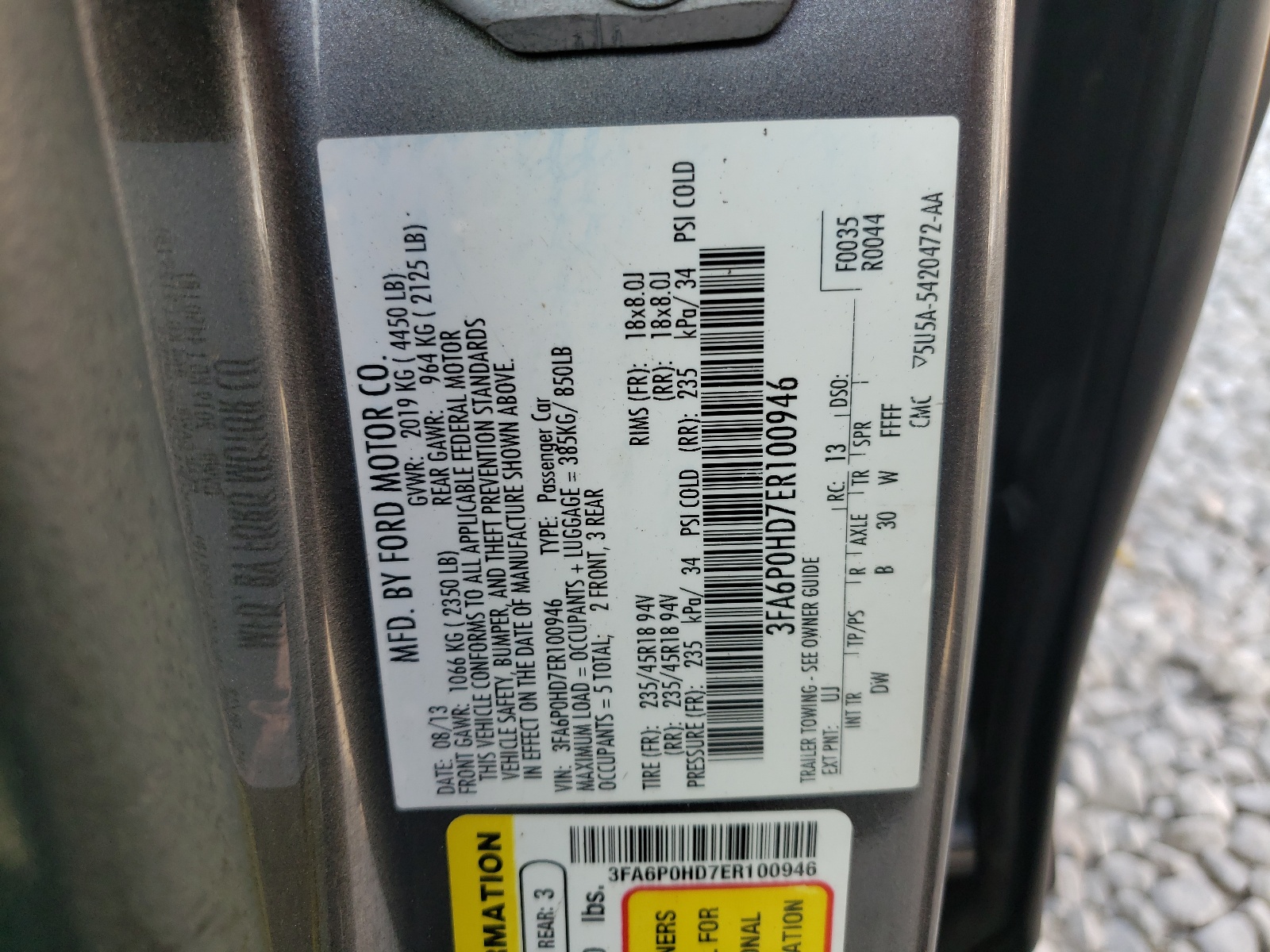 Photo 10 from auction – 2014 FORD FUSION SE with VIN 3FA6P0HD7ER100946
