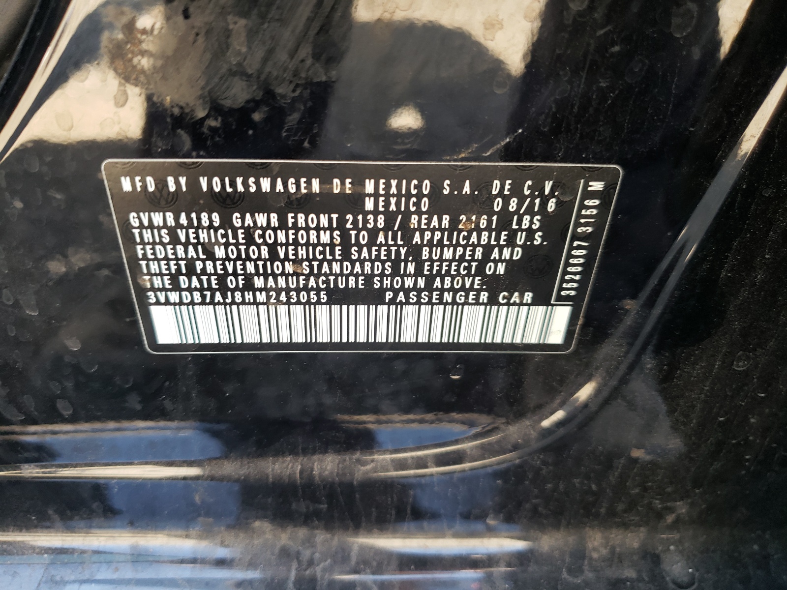 Photo 10 from auction – 2017 VOLKSWAGEN JETTA SE with VIN 3VWDB7AJ8HM243055