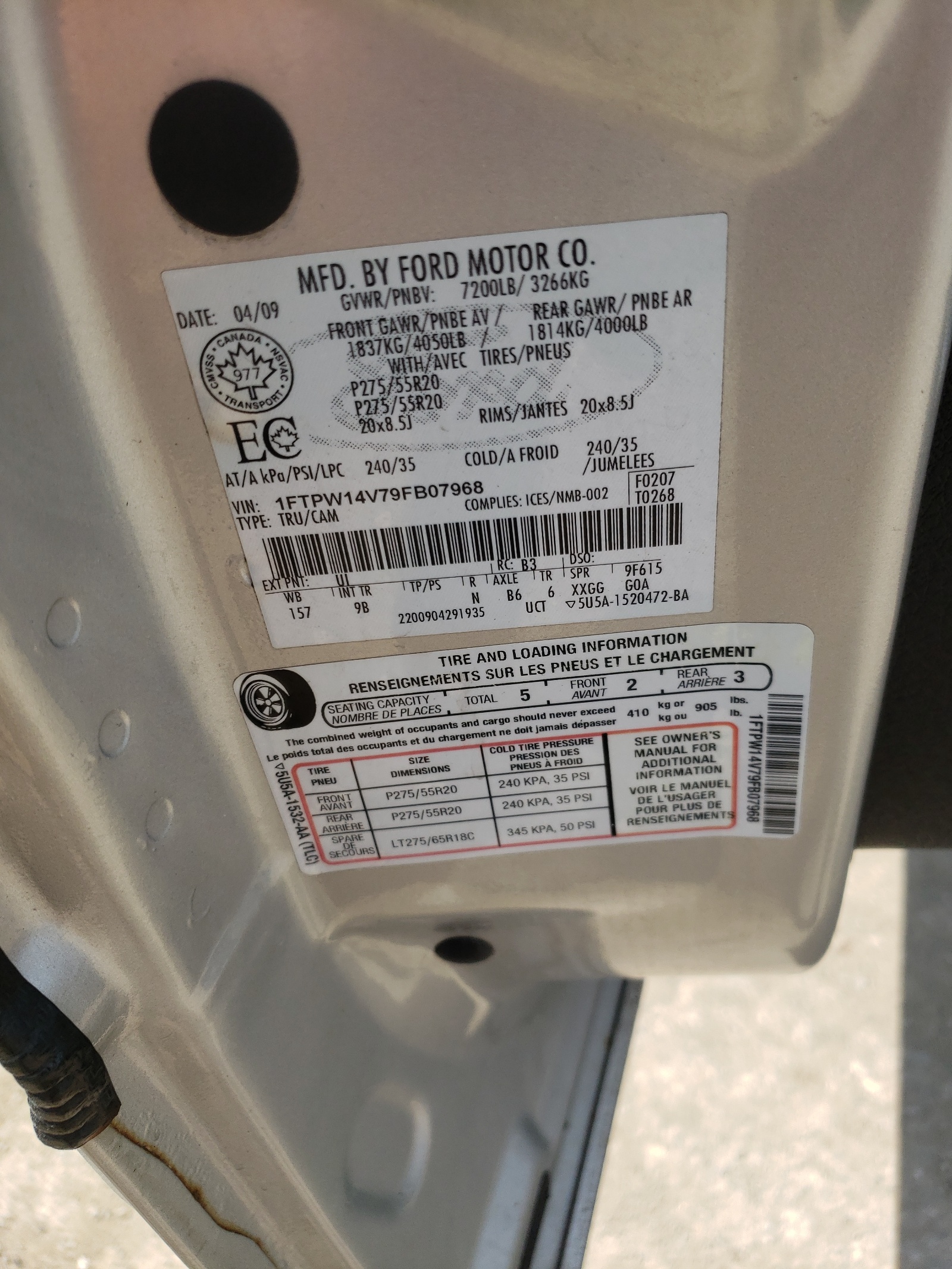 Photo 10 from auction – 2009 FORD F150 SUPER with VIN 1FTPW14V79FB07968