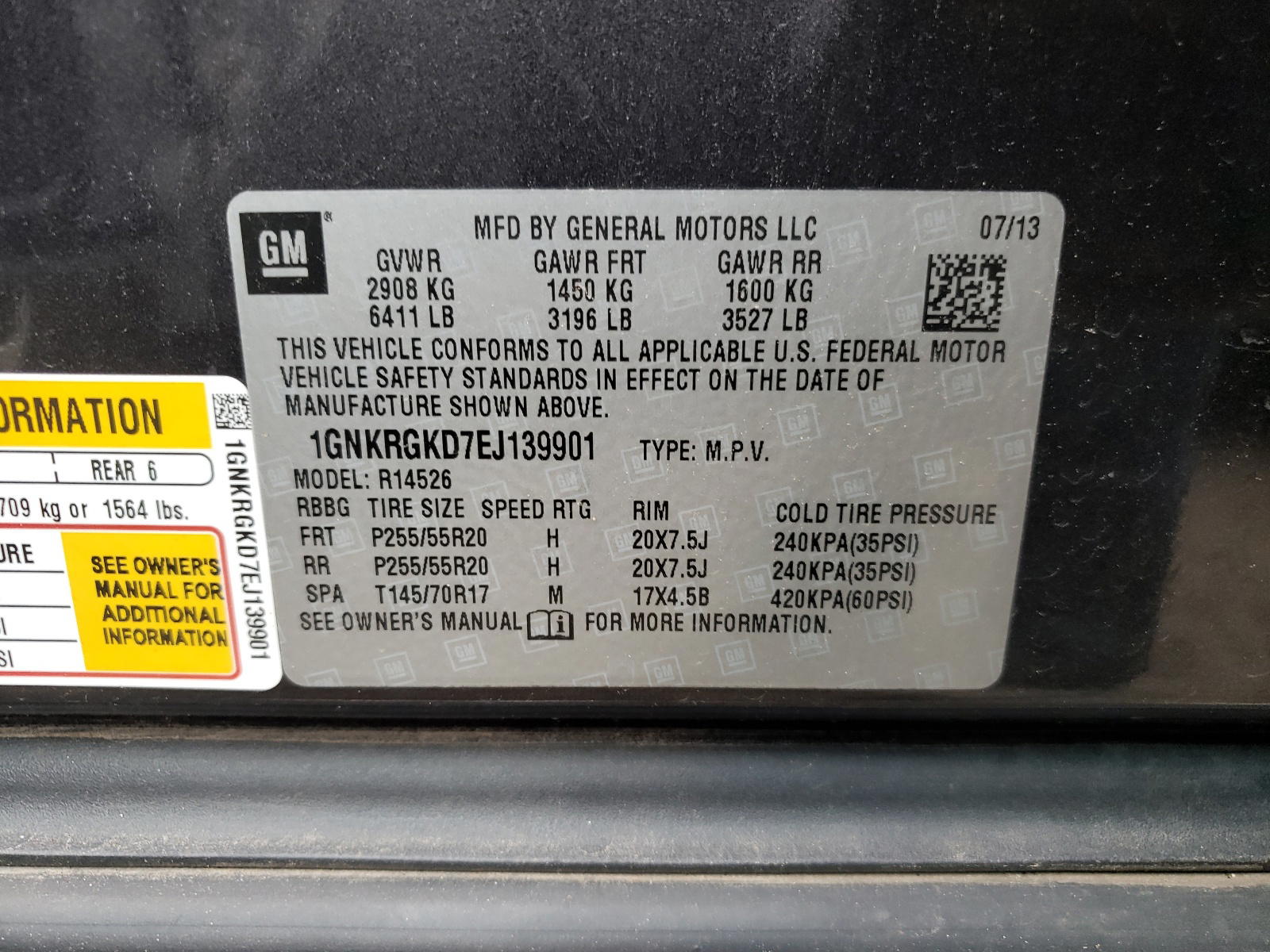 Photo 10 from auction – 2014 CHEVROLET TRAVERSE L with VIN 1GNKRGKD7EJ139901