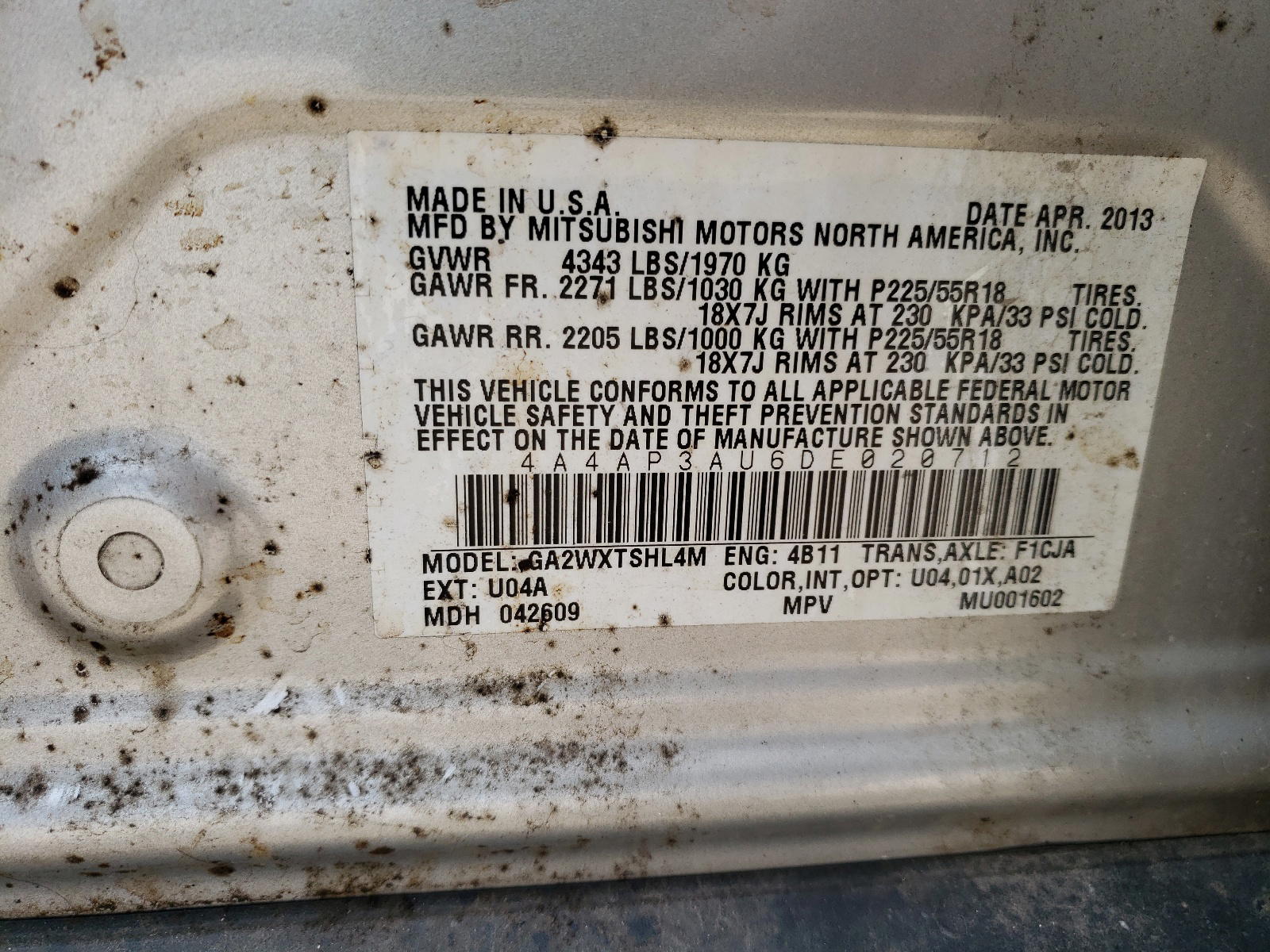 Photo 10 from auction – 2013 MITSUBISHI OUTLANDER with VIN 4A4AP3AU6DE020712