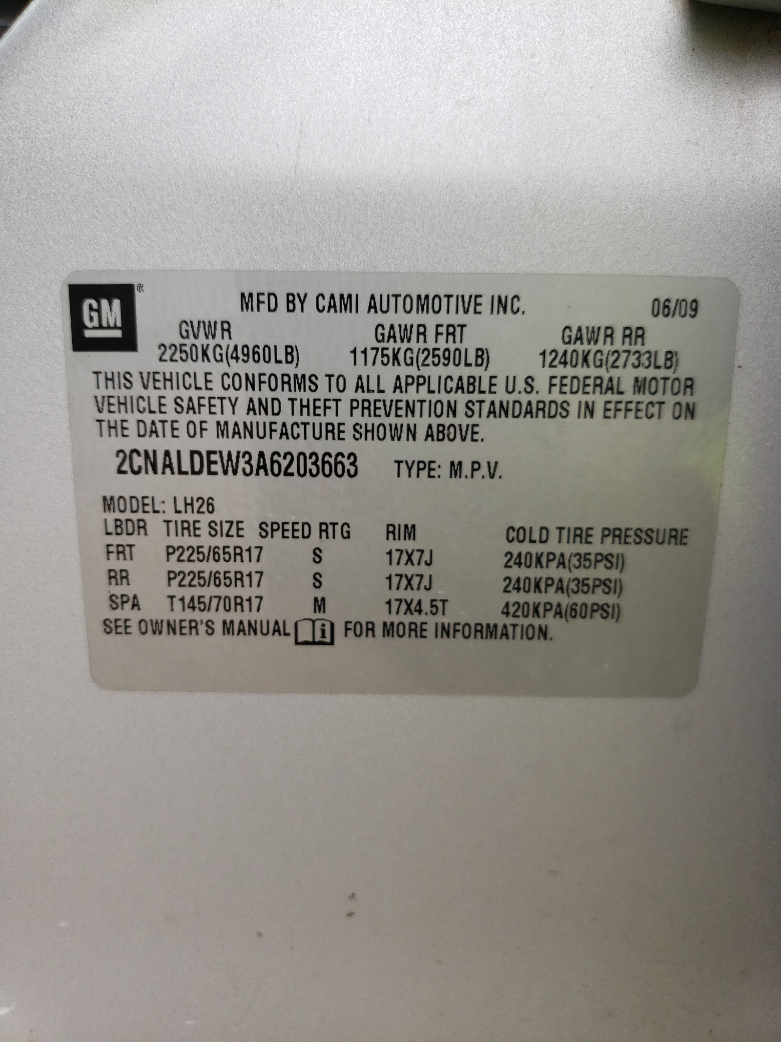 Photo 10 from auction – 2010 CHEVROLET EQUINOX LT with VIN 2CNALDEW3A6203663