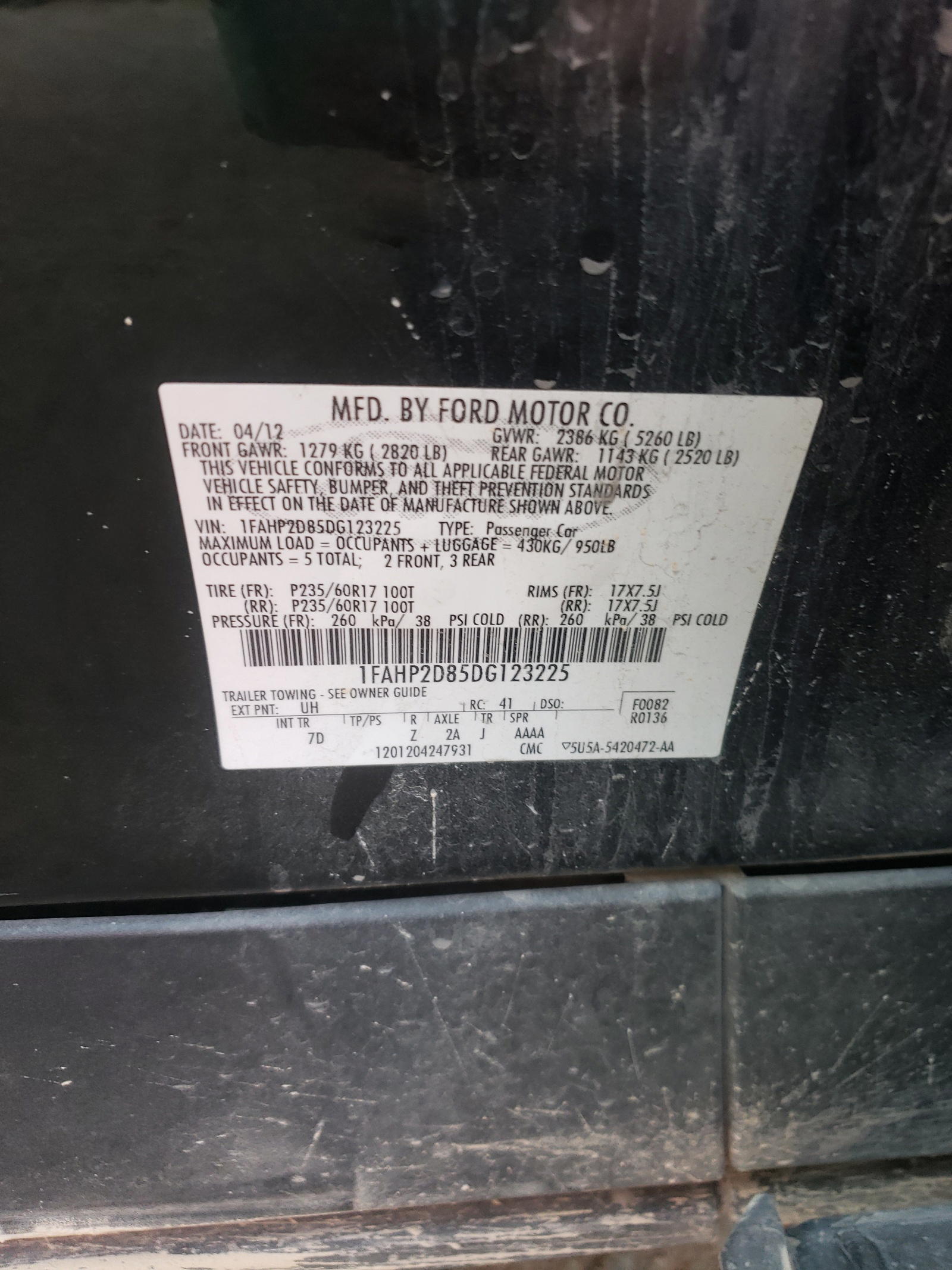 Photo 10 from auction – 2013 FORD TAURUS SE with VIN 1FAHP2D85DG123225