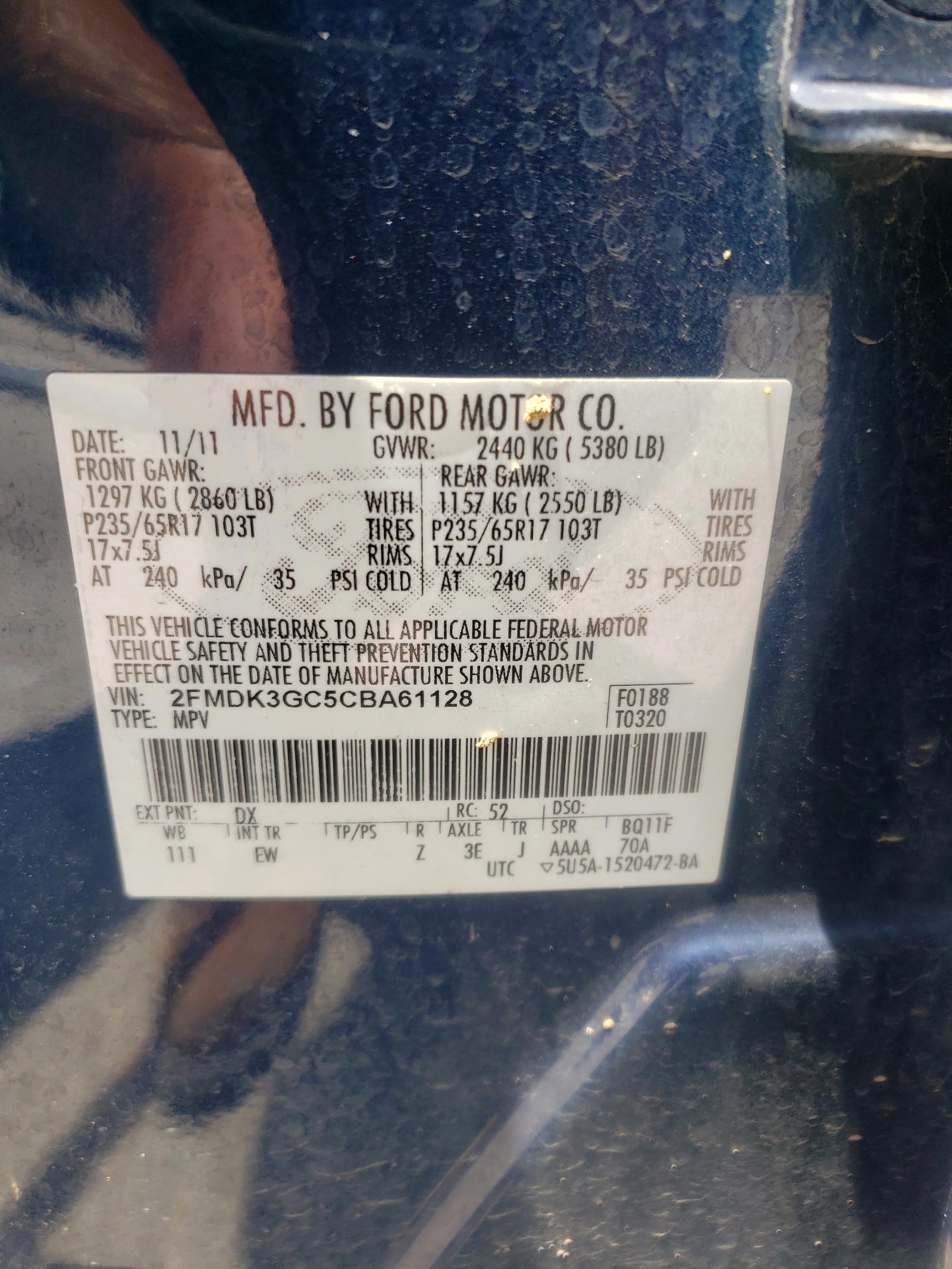 Photo 10 from auction – 2012 FORD EDGE SE with VIN 2FMDK3GC5CBA61128