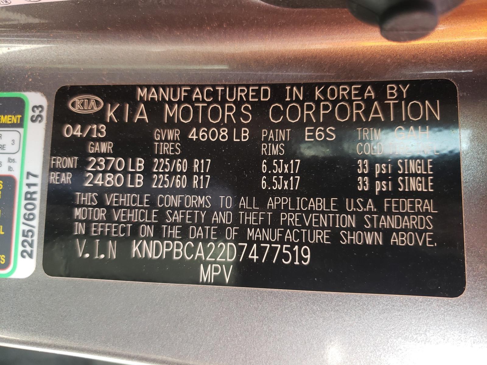 Photo 10 from auction – 2013 KIA SPORTAGE L with VIN KNDPBCA22D7477519
