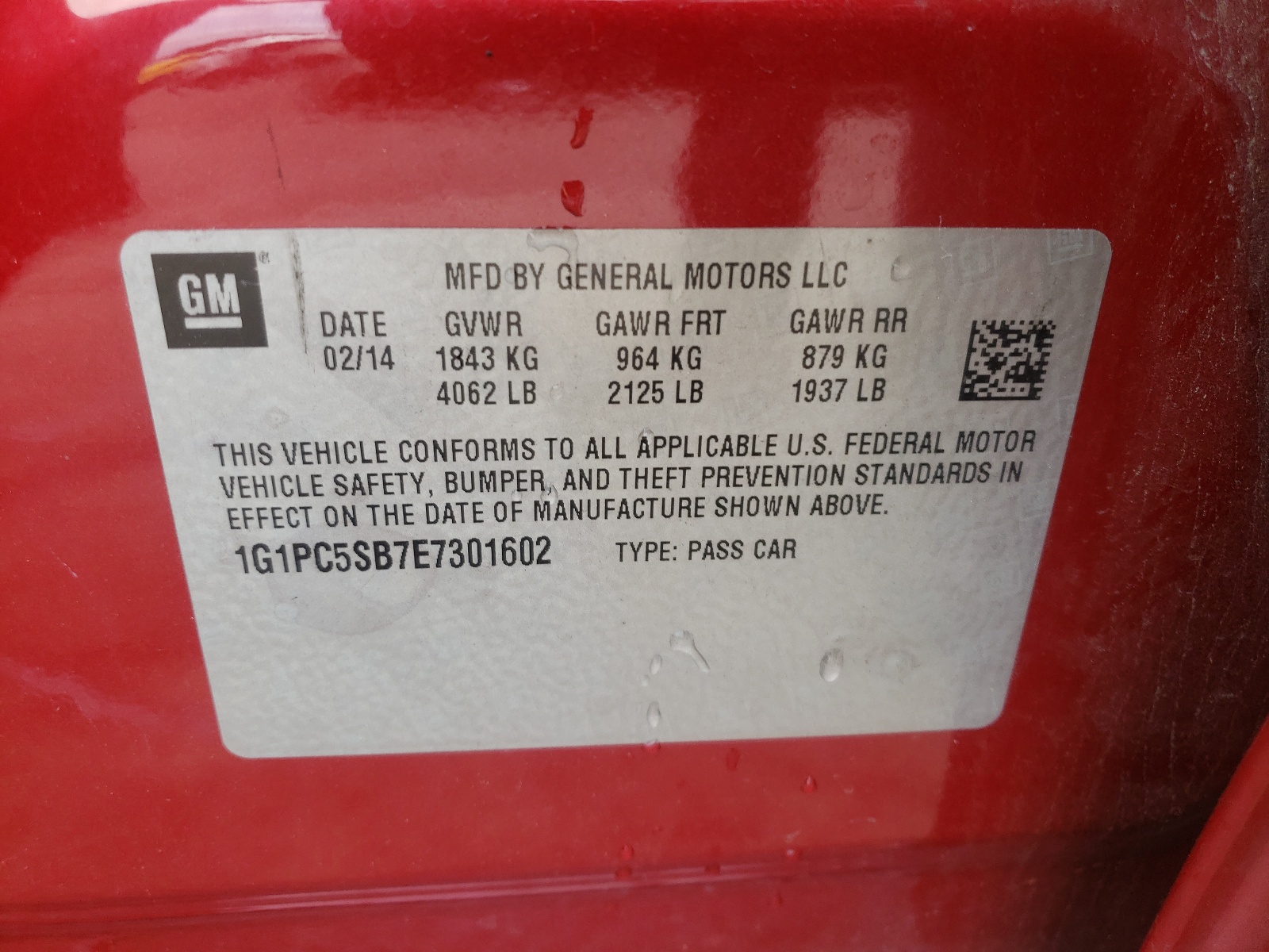 Photo 10 from auction – 2014 CHEVROLET CRUZE LT with VIN 1G1PC5SB7E7301602