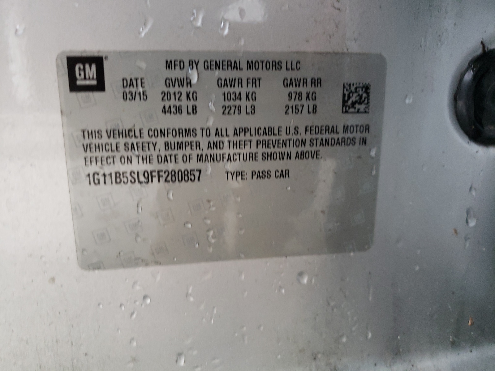 Photo 10 from auction – 2015 CHEVROLET MALIBU LS with VIN 1G11B5SL9FF280857