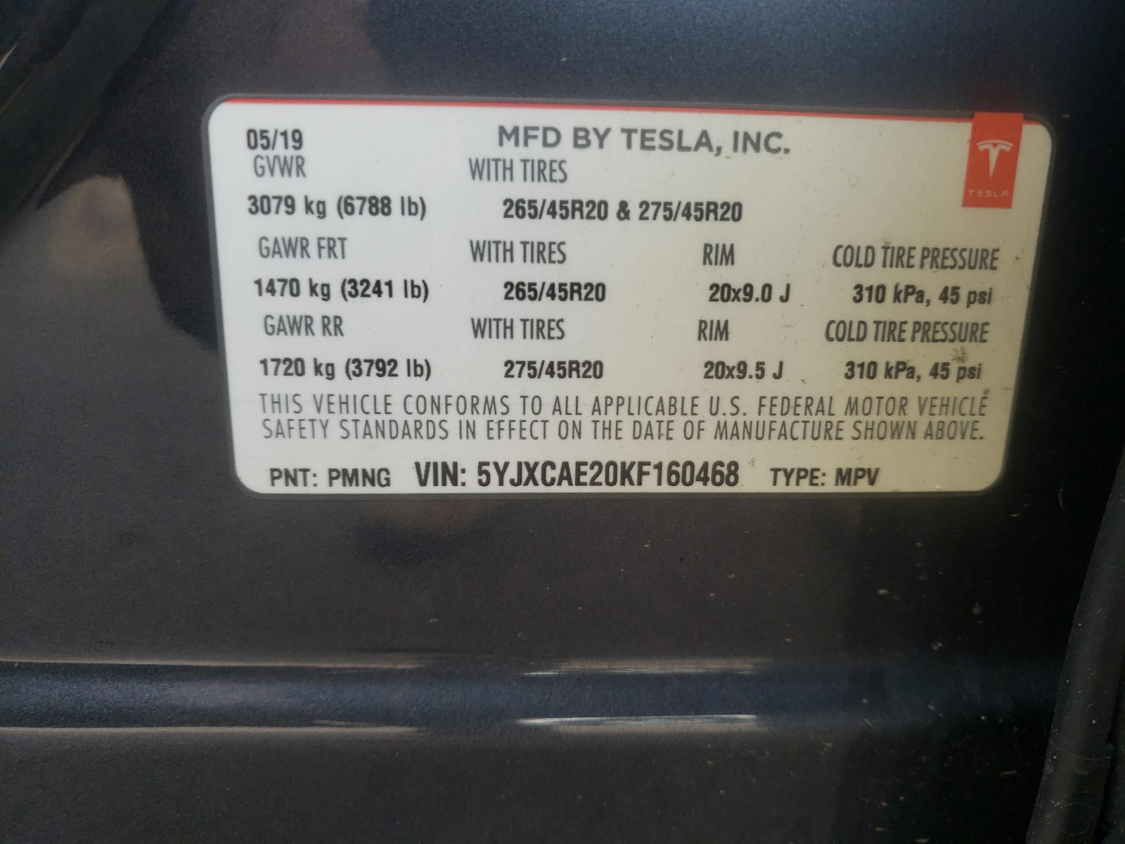 Photo 10 from auction – 2019 TESLA MODEL X with VIN 5YJXCAE20KF160468