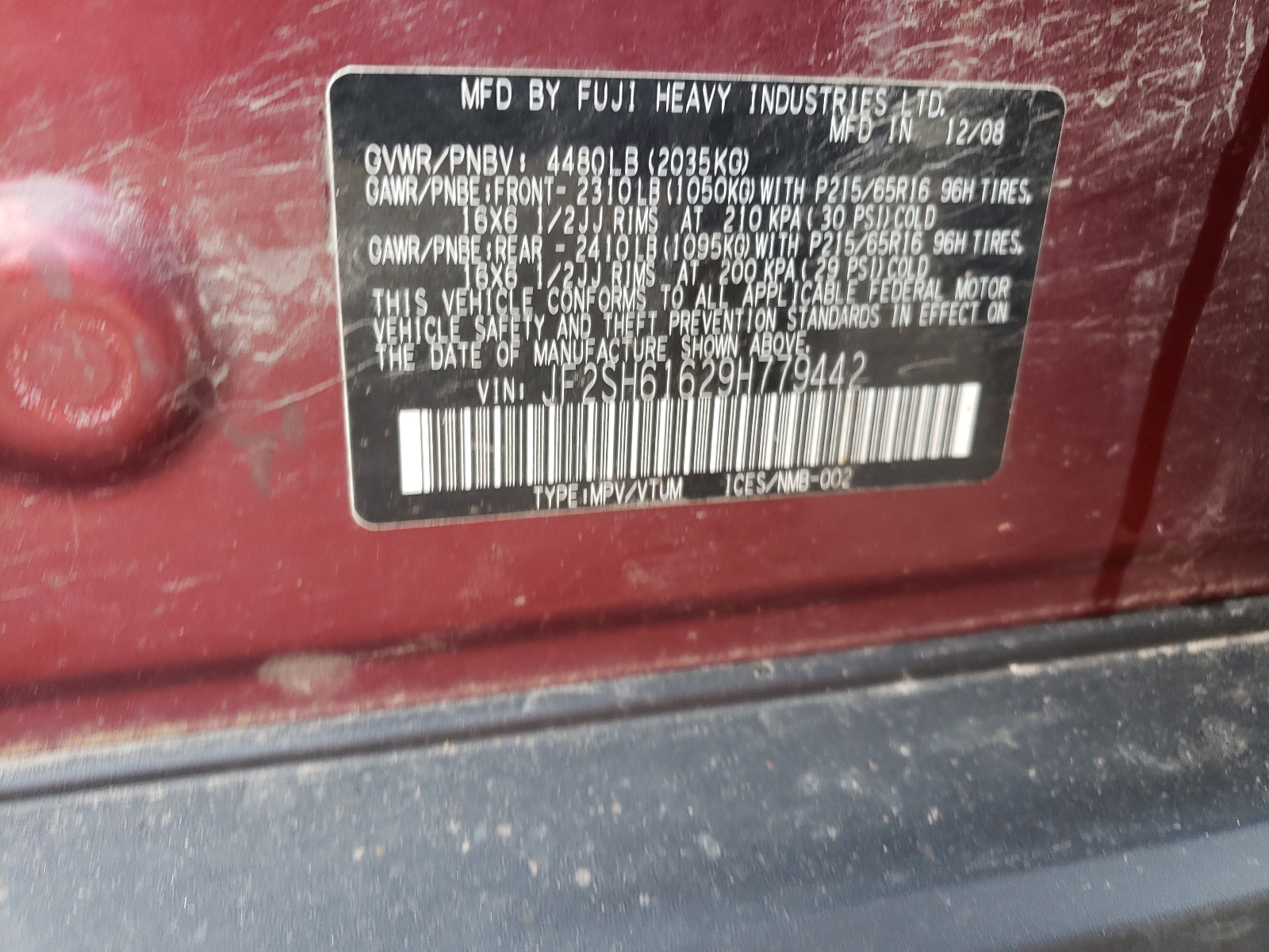 Фото 10 с аукциона – 2009 SUBARU FORESTER 2 с VIN JF2SH61629H779442