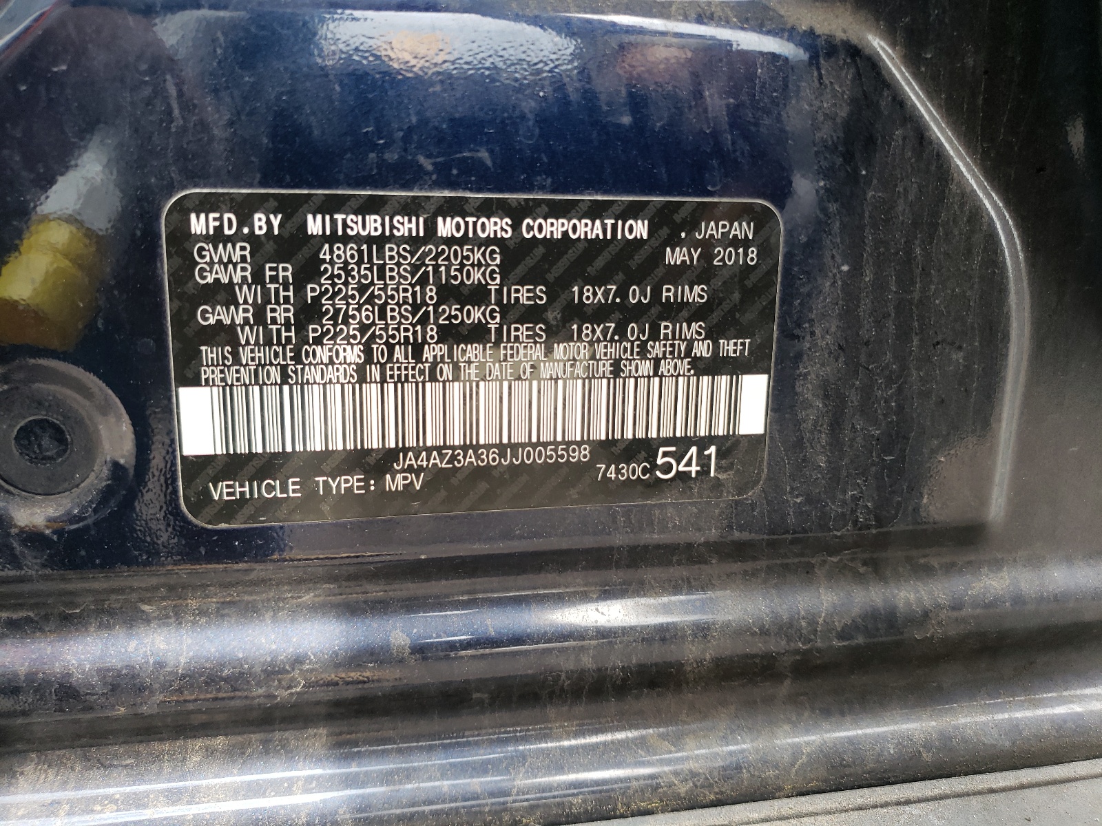 Photo 10 from auction – 2018 MITSUBISHI OUTLANDER with VIN JA4AZ3A36JJ005598