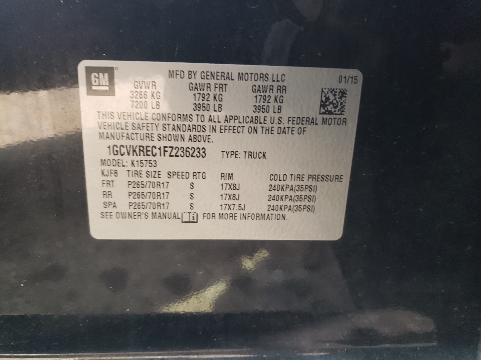 Photo 10 from auction – 2015 CHEVROLET SILVERADO with VIN 1GCVKREC1FZ236233