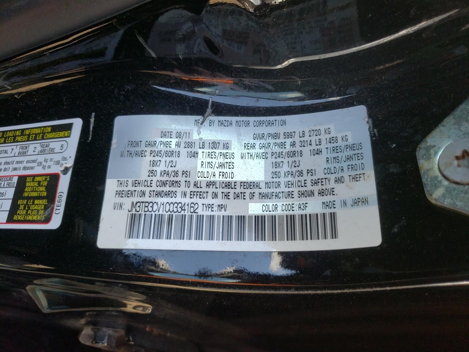 Photo 10 from auction – 2012 MAZDA CX-9 with VIN JM3TB3CV1C0334162