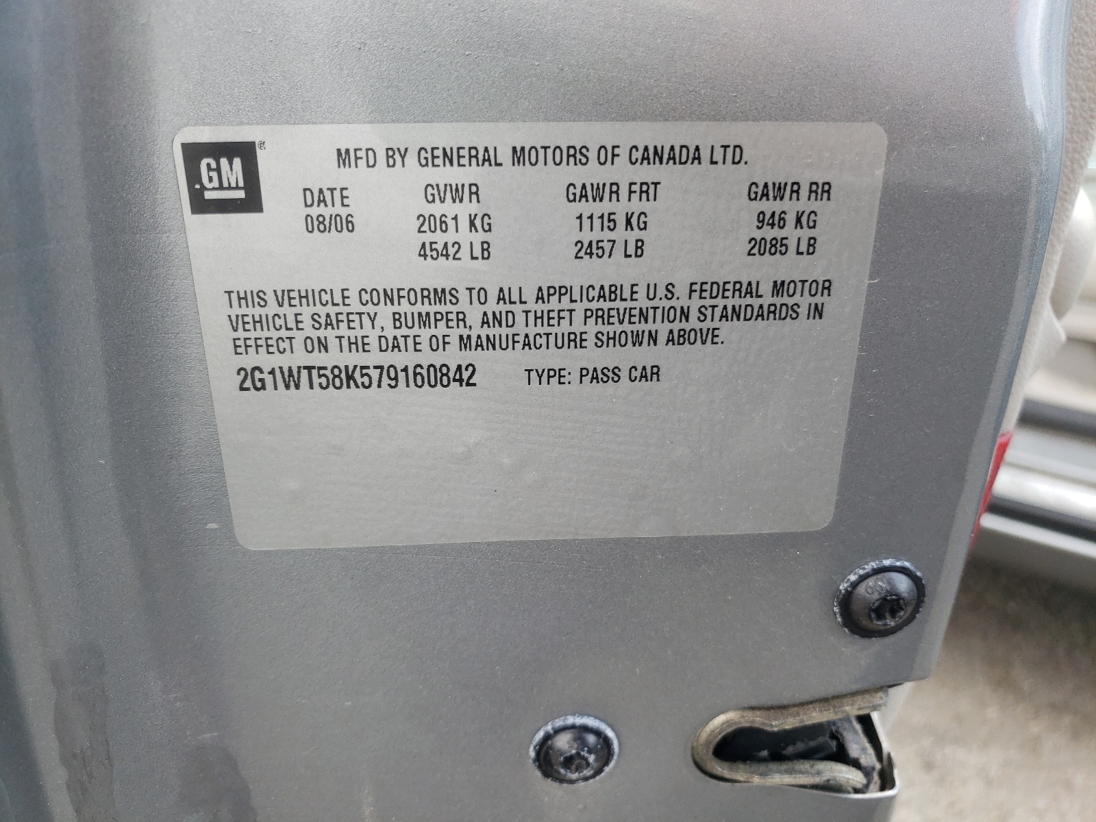 Photo 10 from auction – 2007 CHEVROLET IMPALA LT with VIN 2G1WT58K579160842