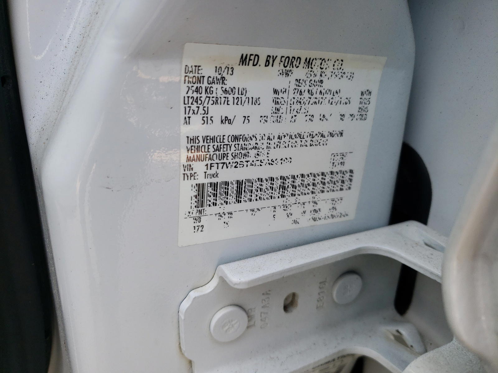 Photo 10 from auction – 2014 FORD F250 SUPER with VIN 1FT7W2BT4EEA89100