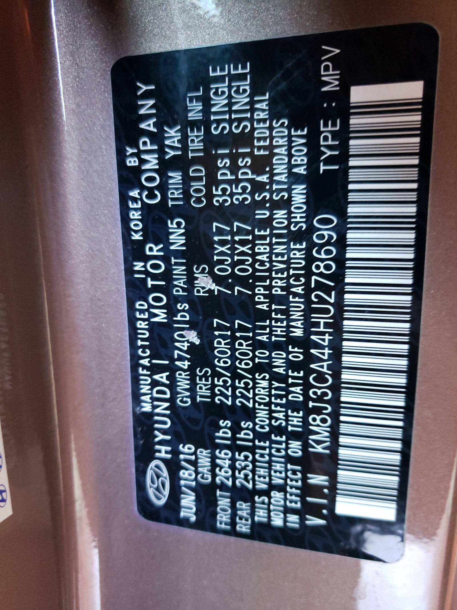 Photo 10 from auction – 2017 HYUNDAI TUCSON LIM with VIN KM8J3CA44HU278690