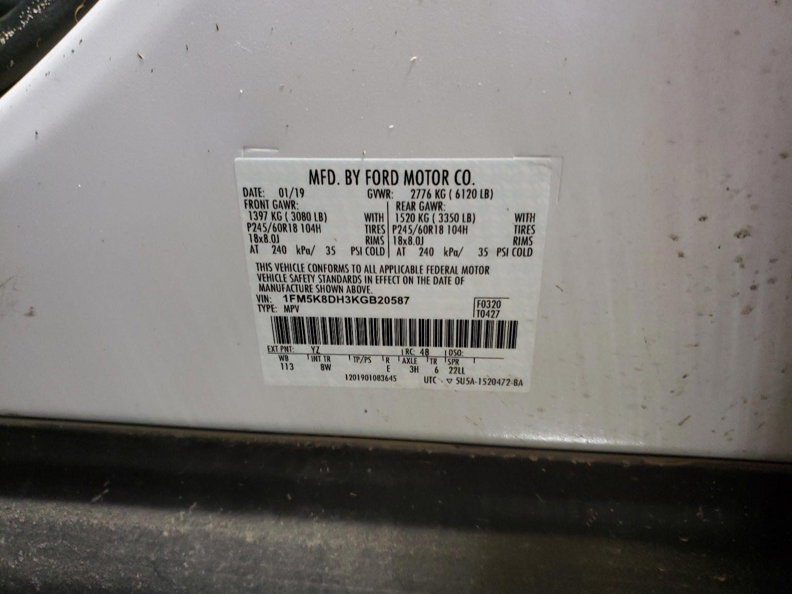 Photo 10 from auction – 2019 FORD EXPLORER X with VIN 1FM5K8DH3KGB20587