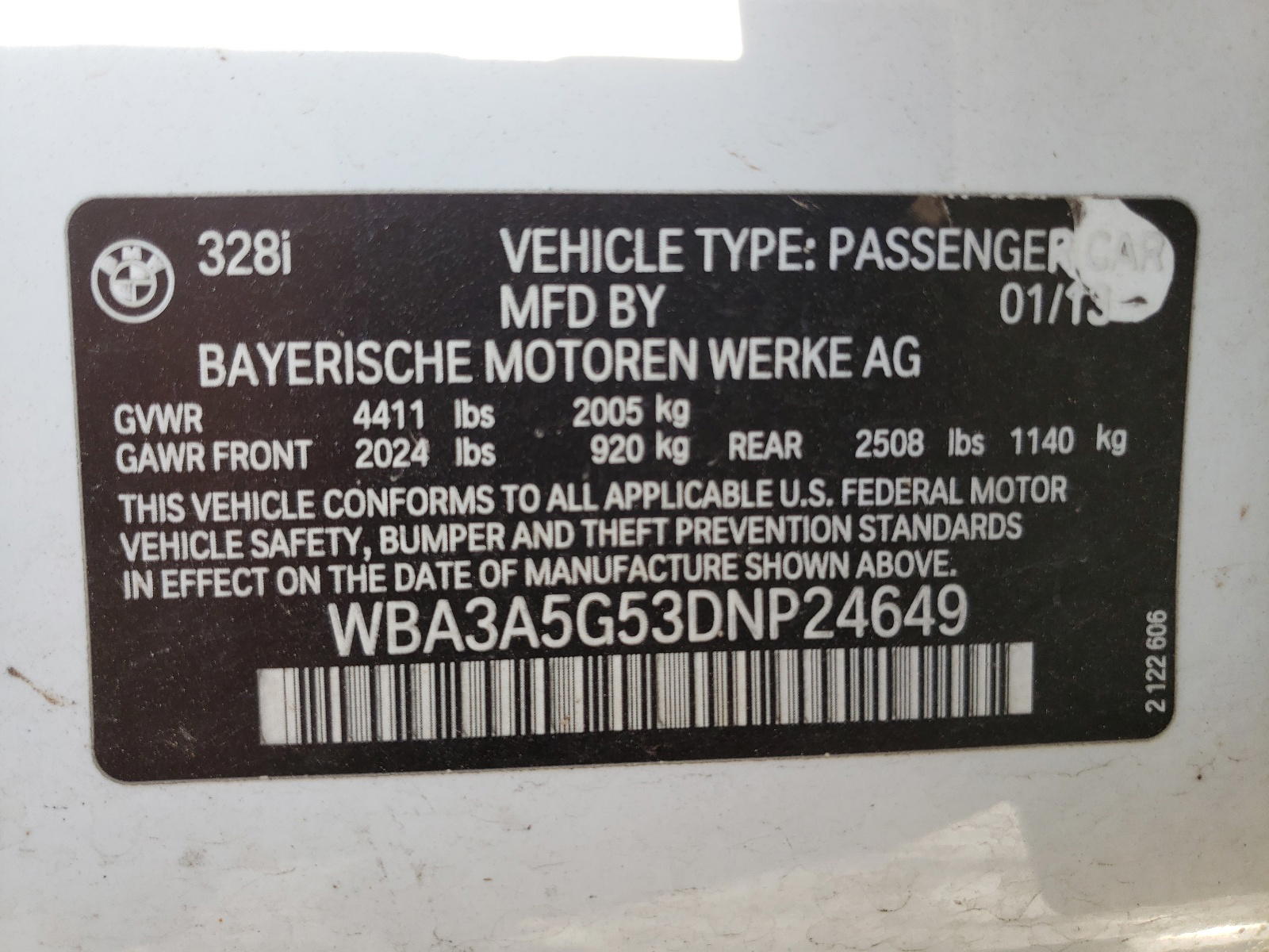 Photo 10 from auction – 2013 BMW 328 I with VIN WBA3A5G53DNP24649