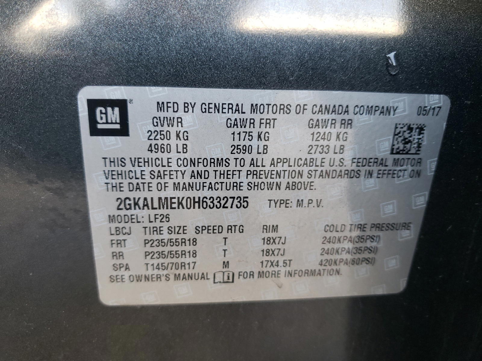Photo 10 from auction – 2017 GMC TERRAIN SL with VIN 2GKALMEK0H6332735