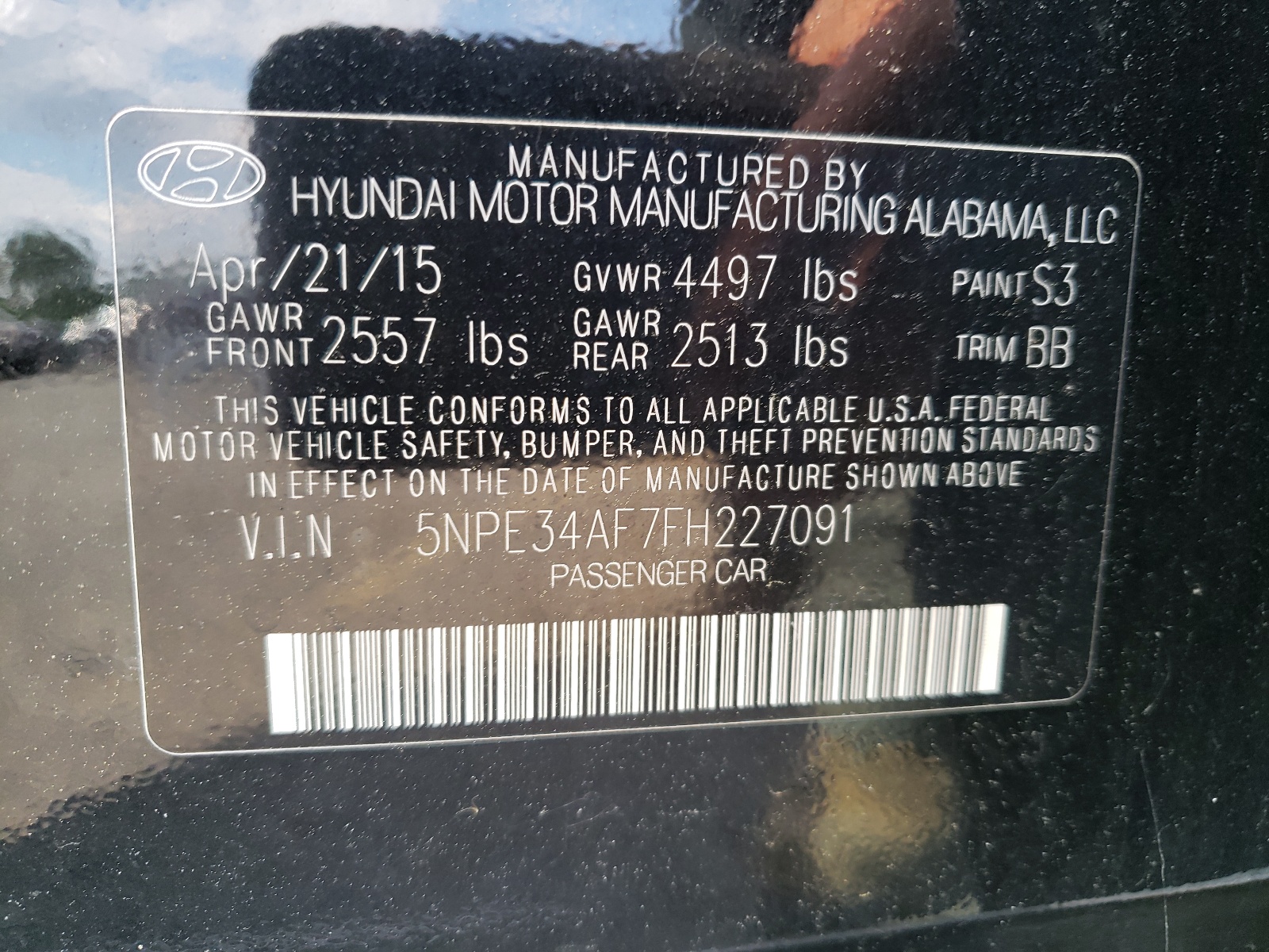 Photo 10 from auction – 2015 HYUNDAI SONATA SPO with VIN 5NPE34AF7FH227091
