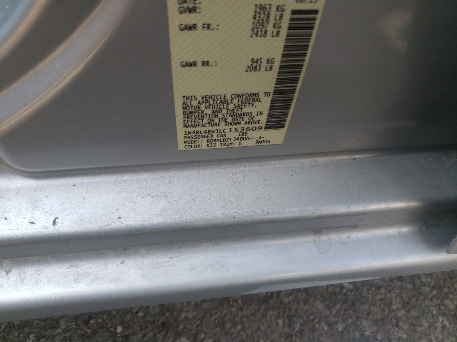 Photo 10 from auction – 2020 NISSAN ALTIMA S with VIN 1N4BL4BV3LC153609