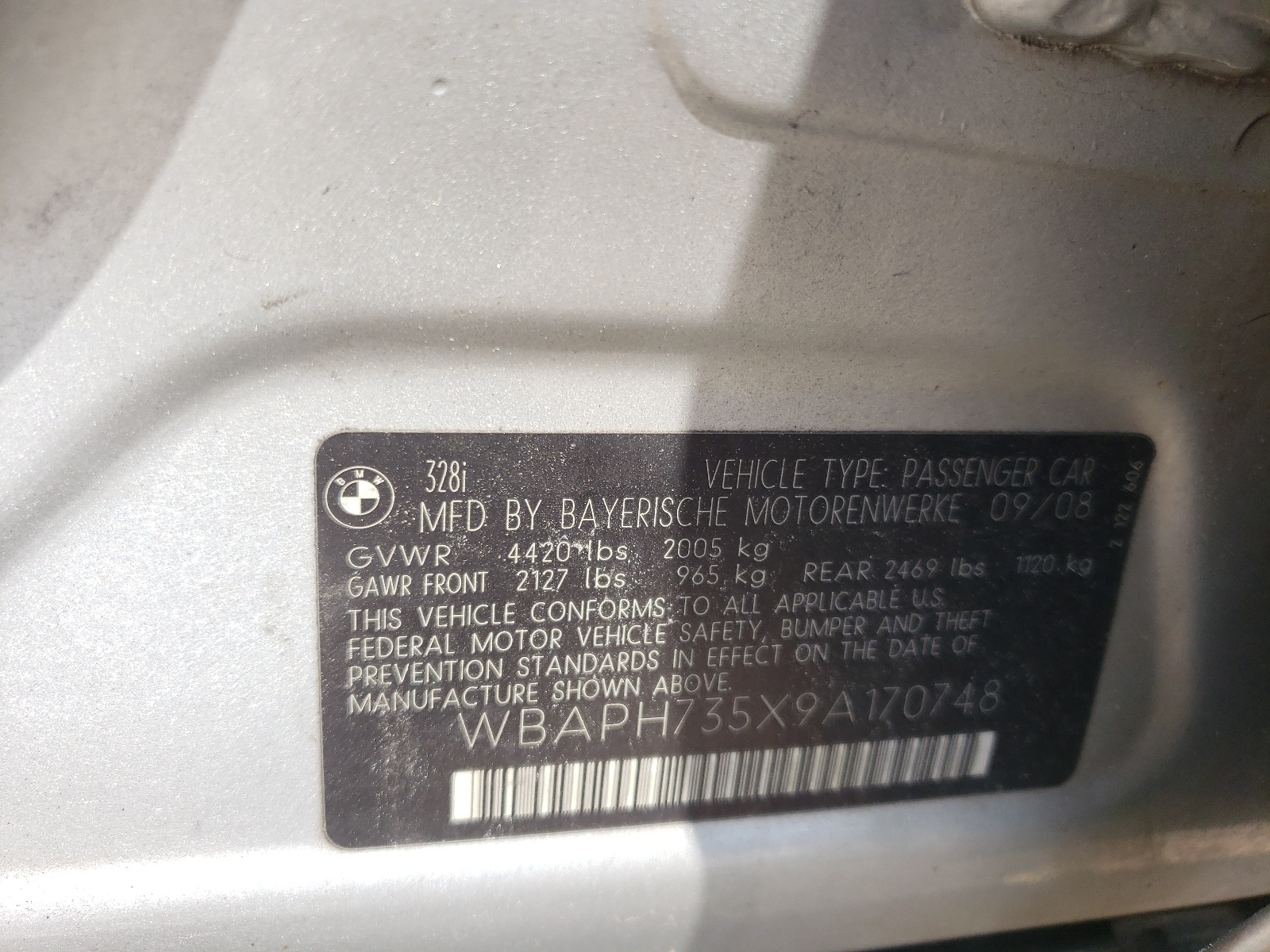 Photo 10 from auction – 2009 BMW 328 I with VIN WBAPH735X9A170748