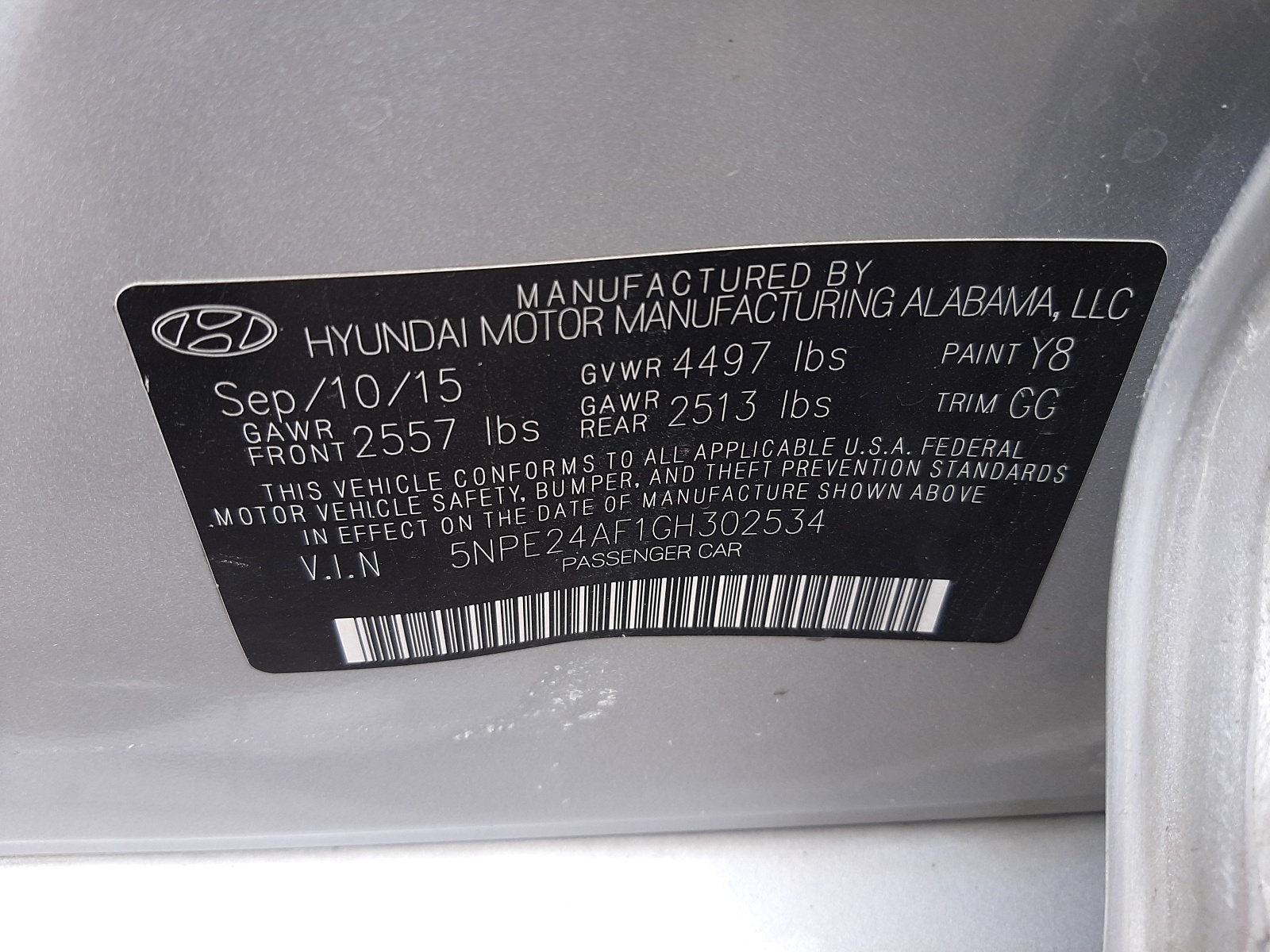 Photo 10 from auction – 2016 HYUNDAI SONATA SE with VIN 5NPE24AF1GH302534