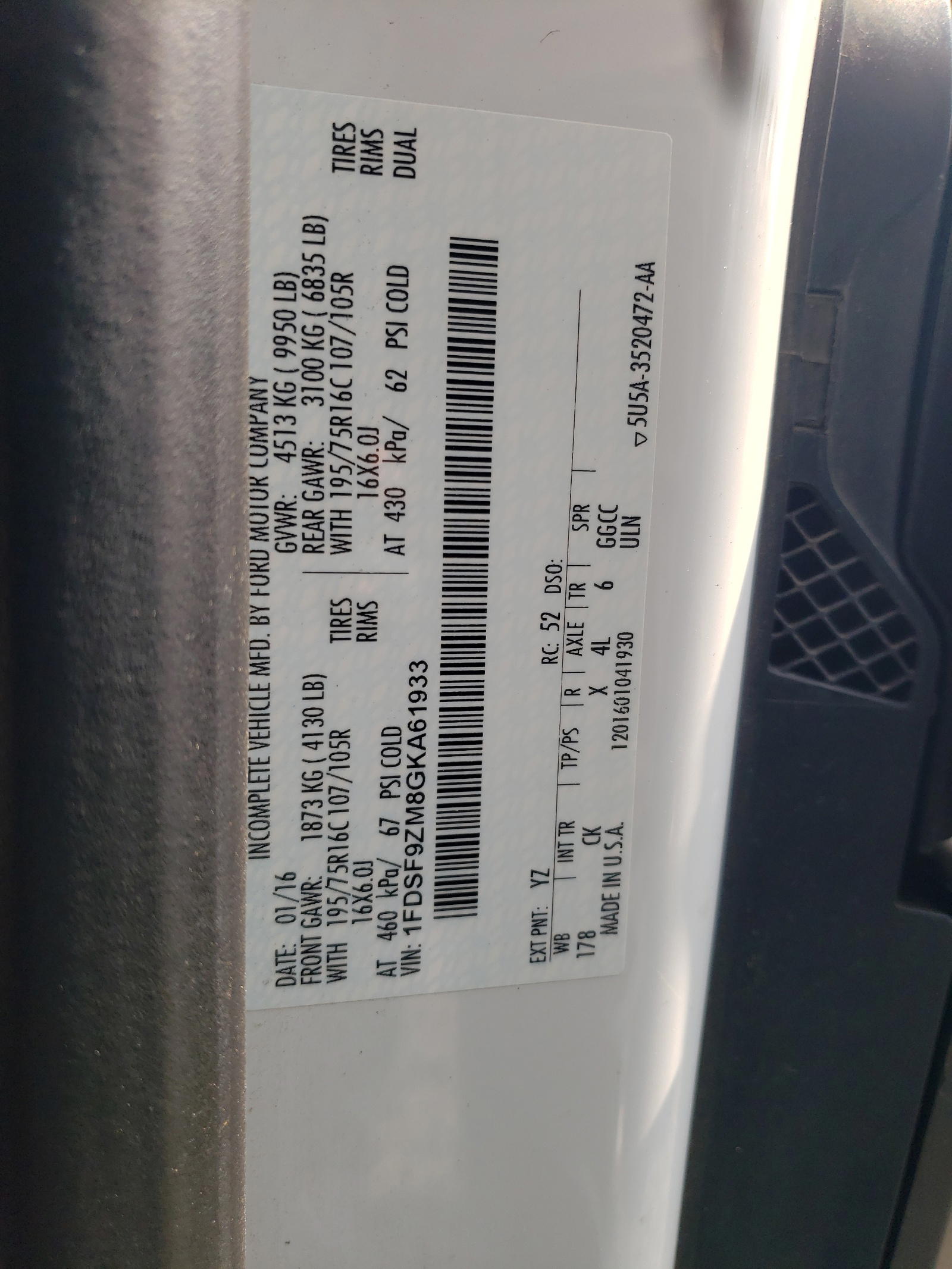 Photo 10 from auction – 2016 FORD TRANSIT T- with VIN 1FDSF9ZM8GKA61933