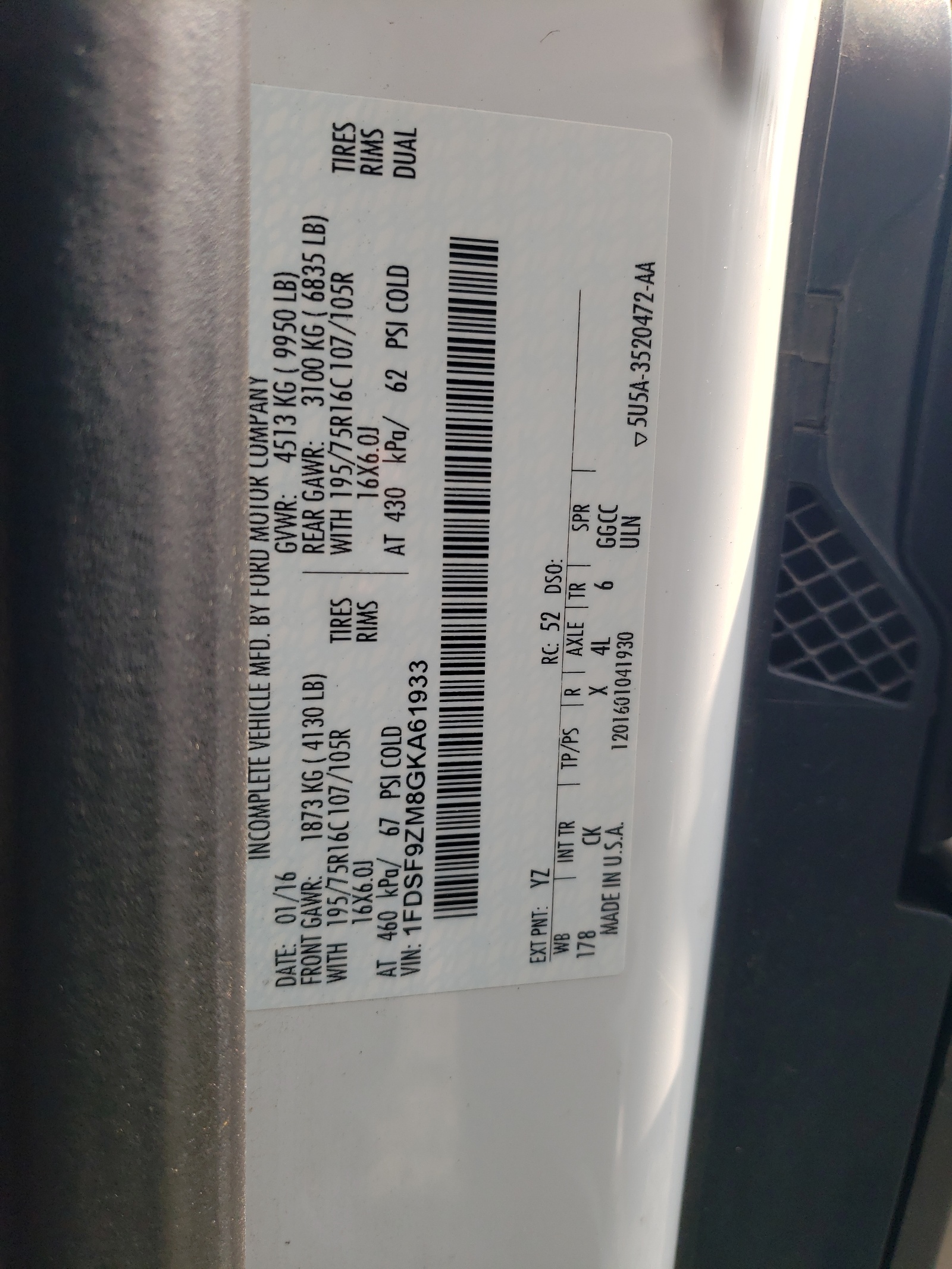 Zdjęcie 10 z aukcji – 2016 FORD TRANSIT T- z VIN 1FDSF9ZM8GKA61933