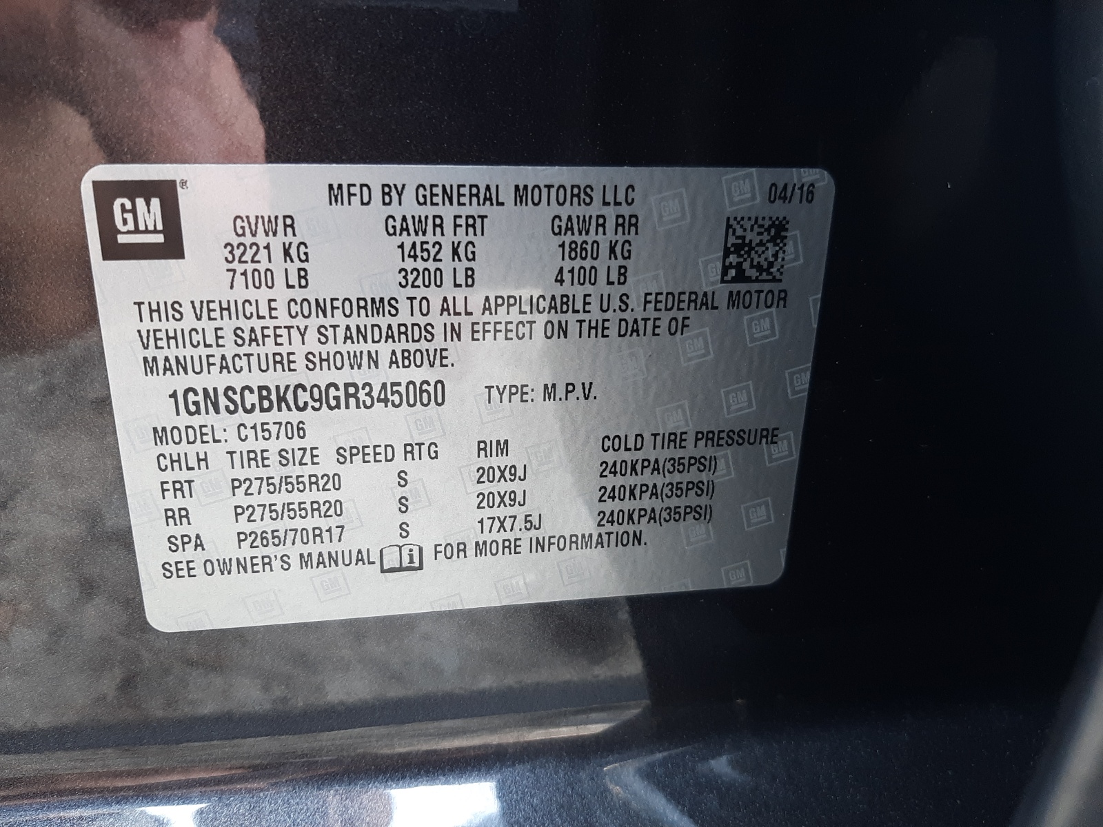 Photo 10 from auction – 2016 CHEVROLET TAHOE C150 with VIN 1GNSCBKC9GR345060