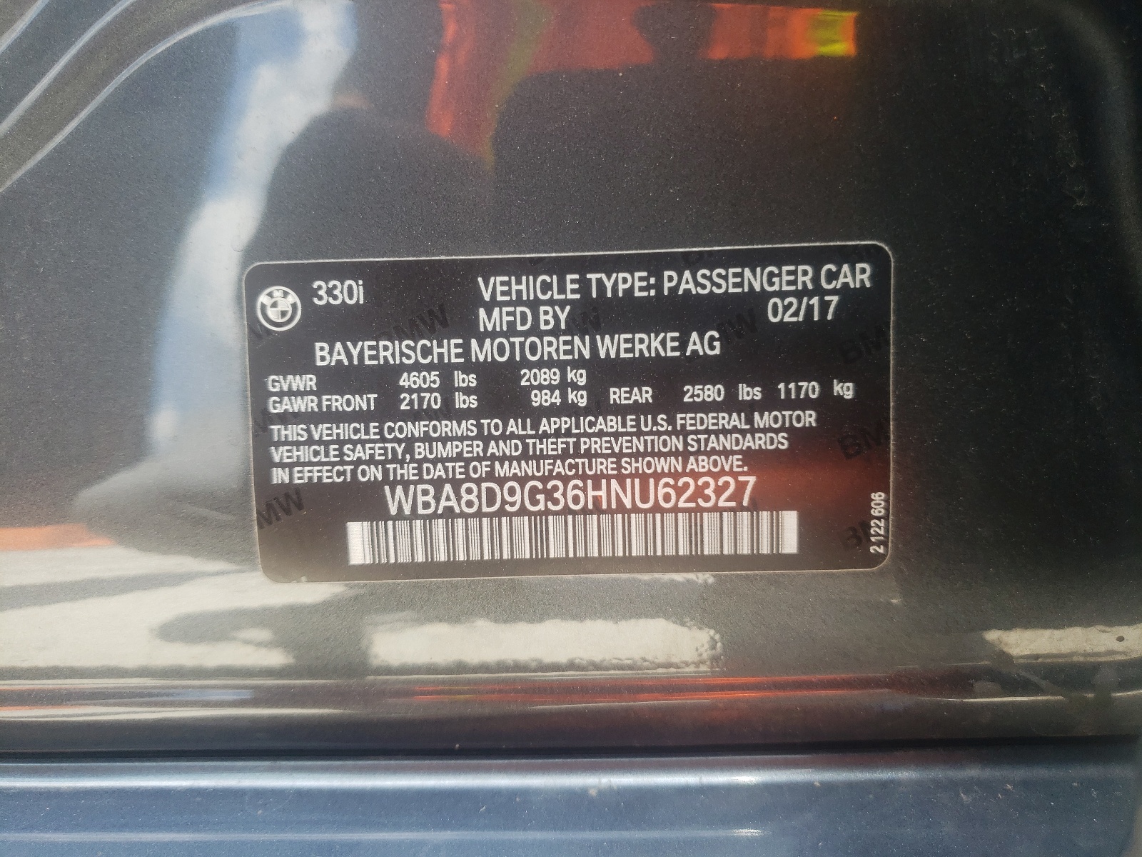 Photo 10 from auction – 2017 BMW 330 XI with VIN WBA8D9G36HNU62327