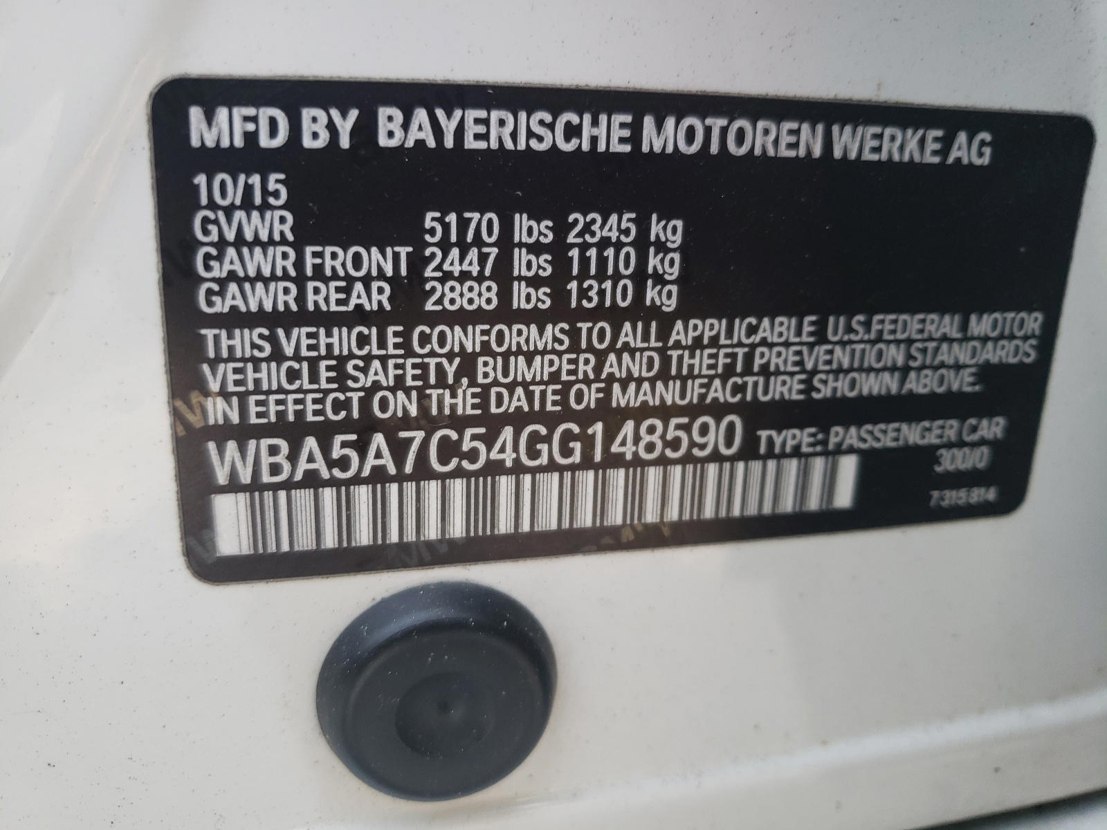 Photo 10 from auction – 2016 BMW 528 XI with VIN WBA5A7C54GG148590