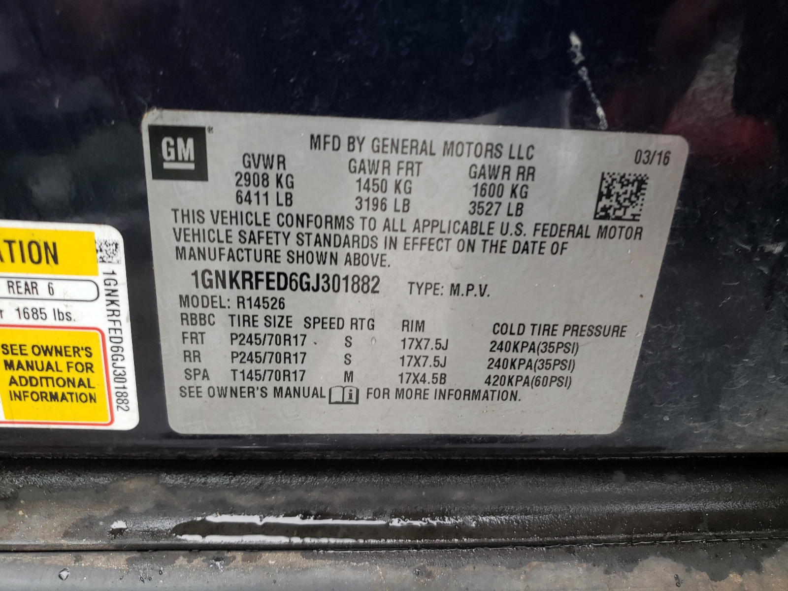 Photo 10 from auction – 2016 CHEVROLET TRAVERSE L with VIN 1GNKRFED6GJ301882