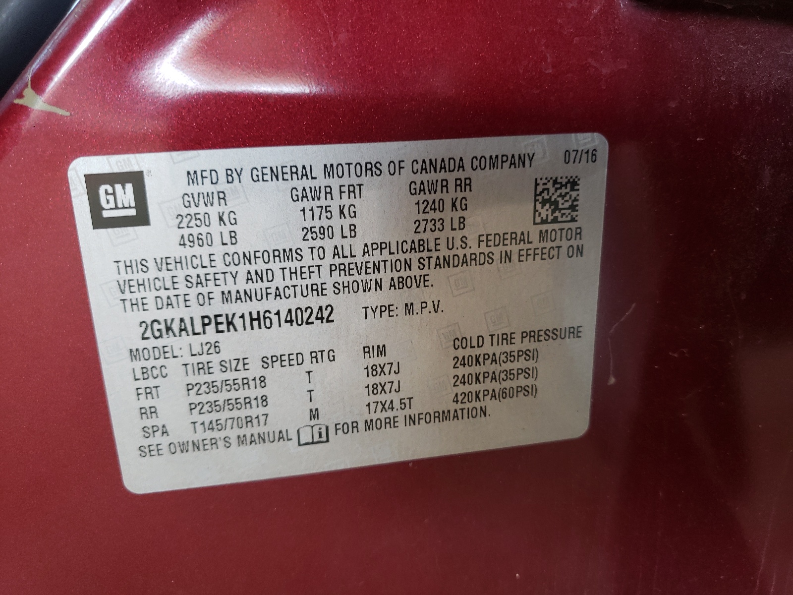 Photo 10 from auction – 2017 GMC TERRAIN SL with VIN 2GKALPEK1H6140242