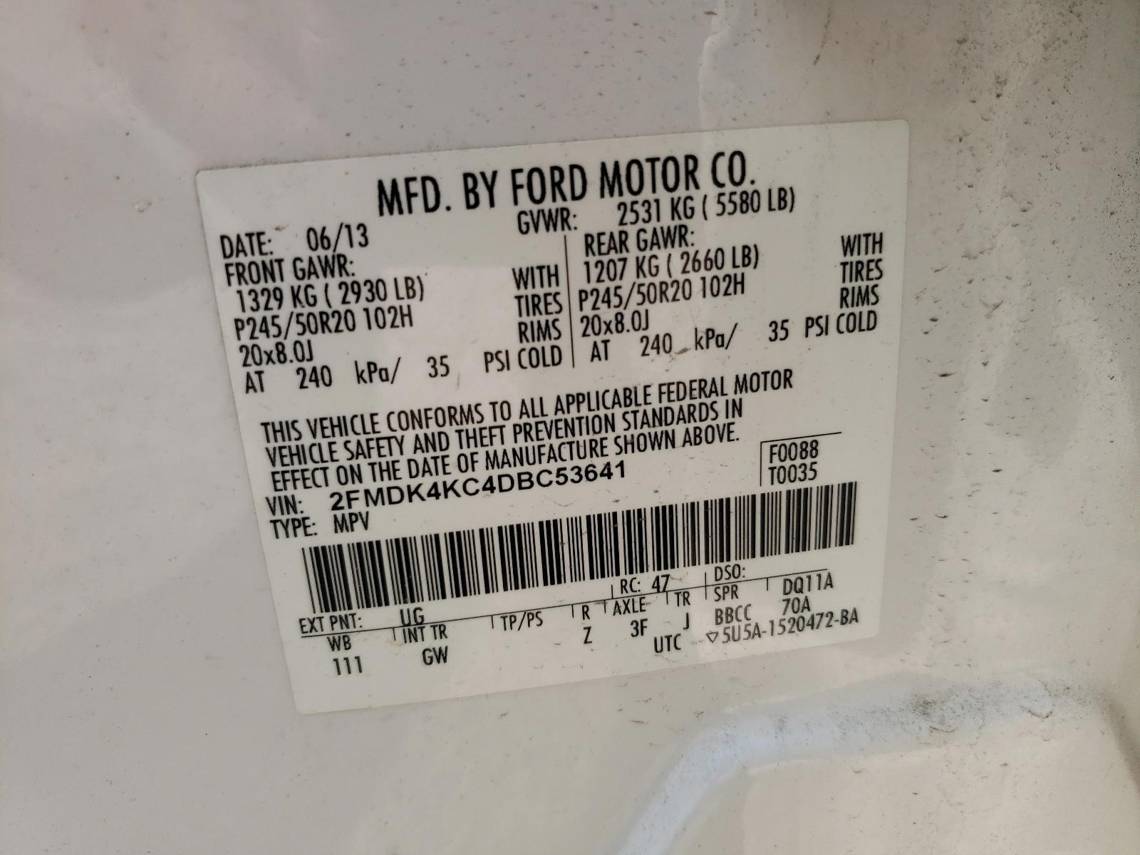 Photo 10 from auction – 2013 FORD EDGE LIMIT with VIN 2FMDK4KC4DBC53641