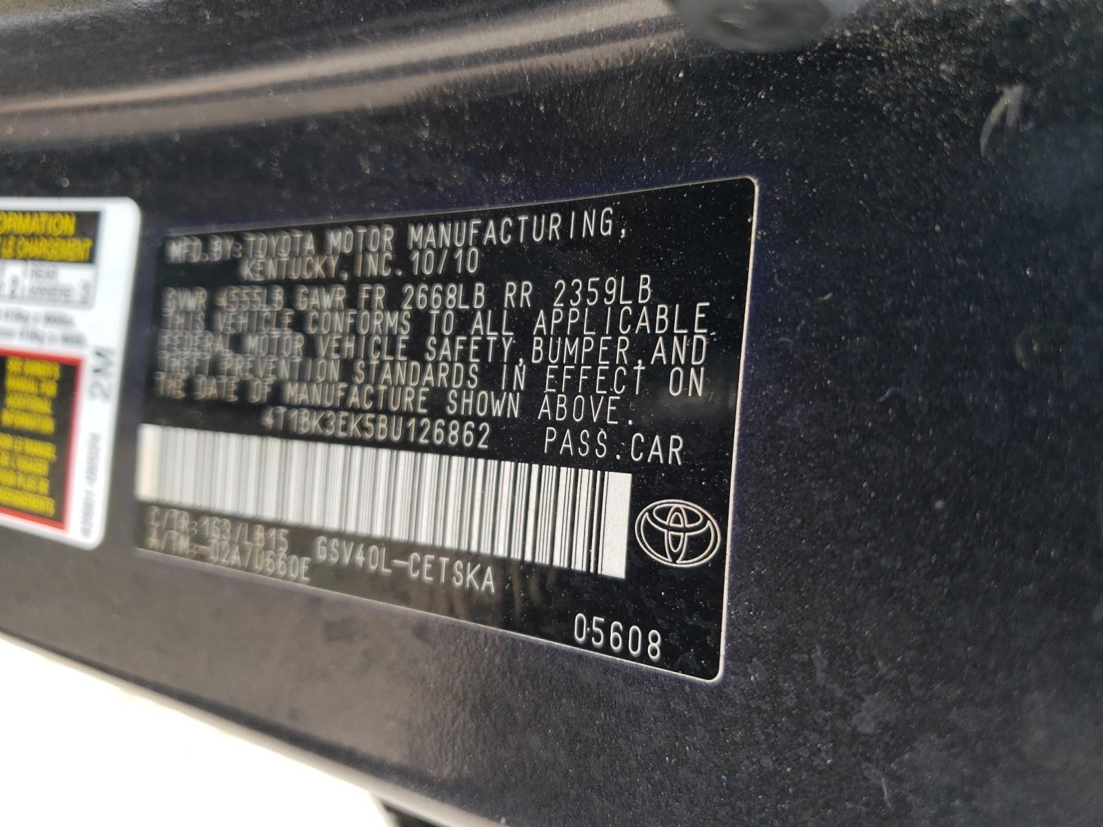 Photo 10 from auction – 2011 TOYOTA CAMRY SE with VIN 4T1BK3EK5BU126862