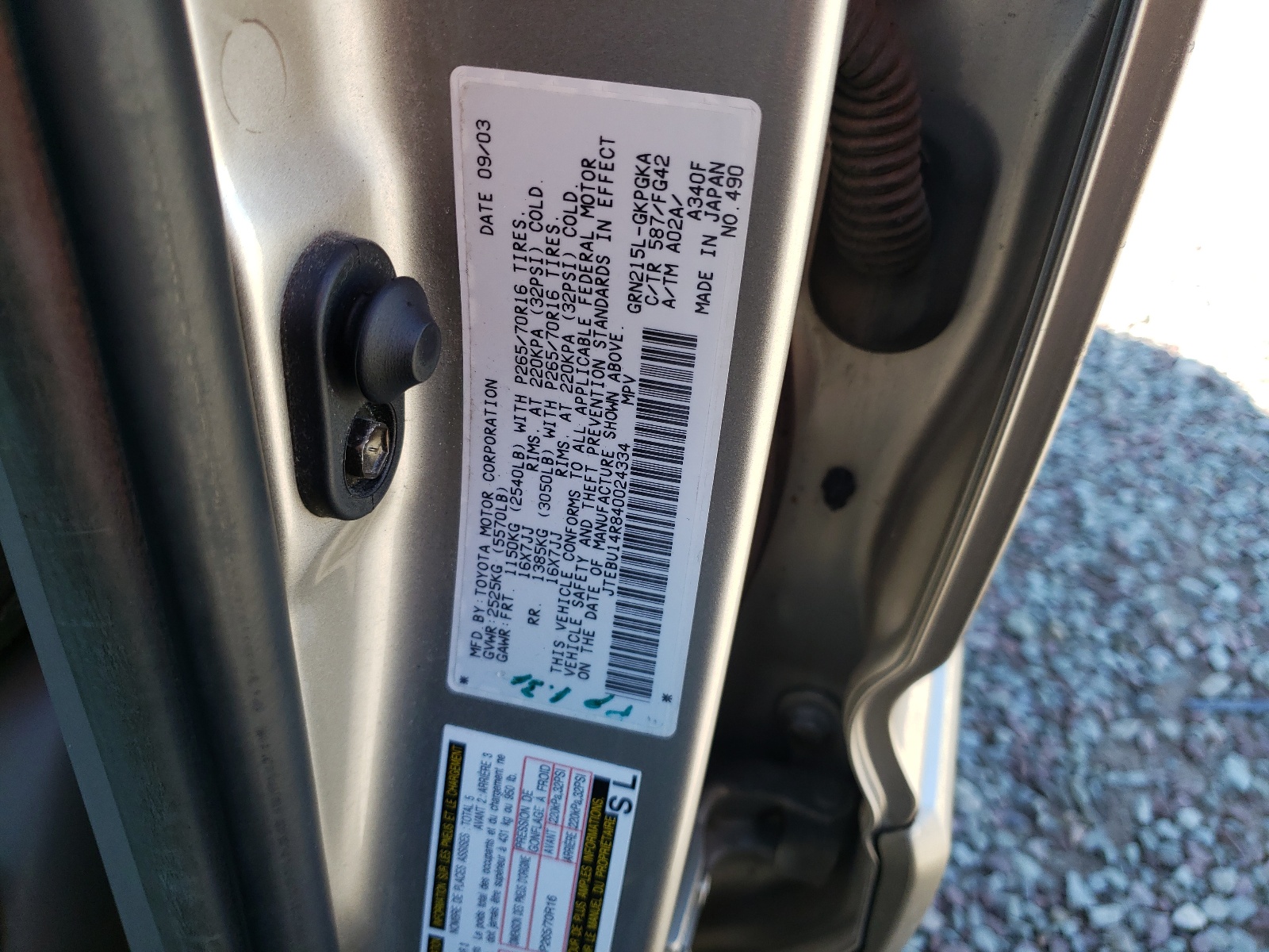 Zdjęcie 10 z aukcji – 2004 TOYOTA 4RUNNER SR z VIN JTEBU14R840024334