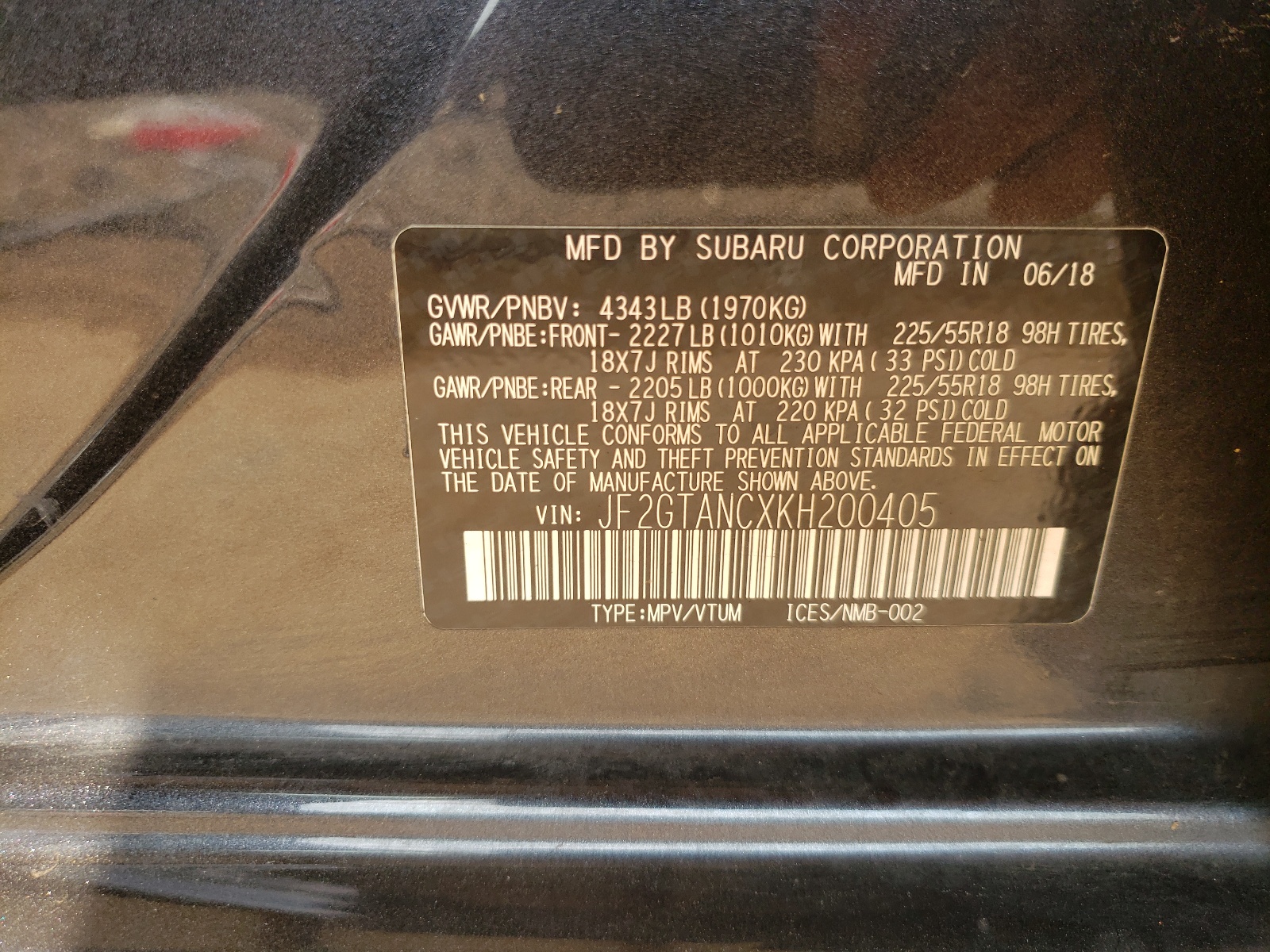 Photo 10 from auction – 2019 SUBARU CROSSTREK with VIN JF2GTANCXKH200405